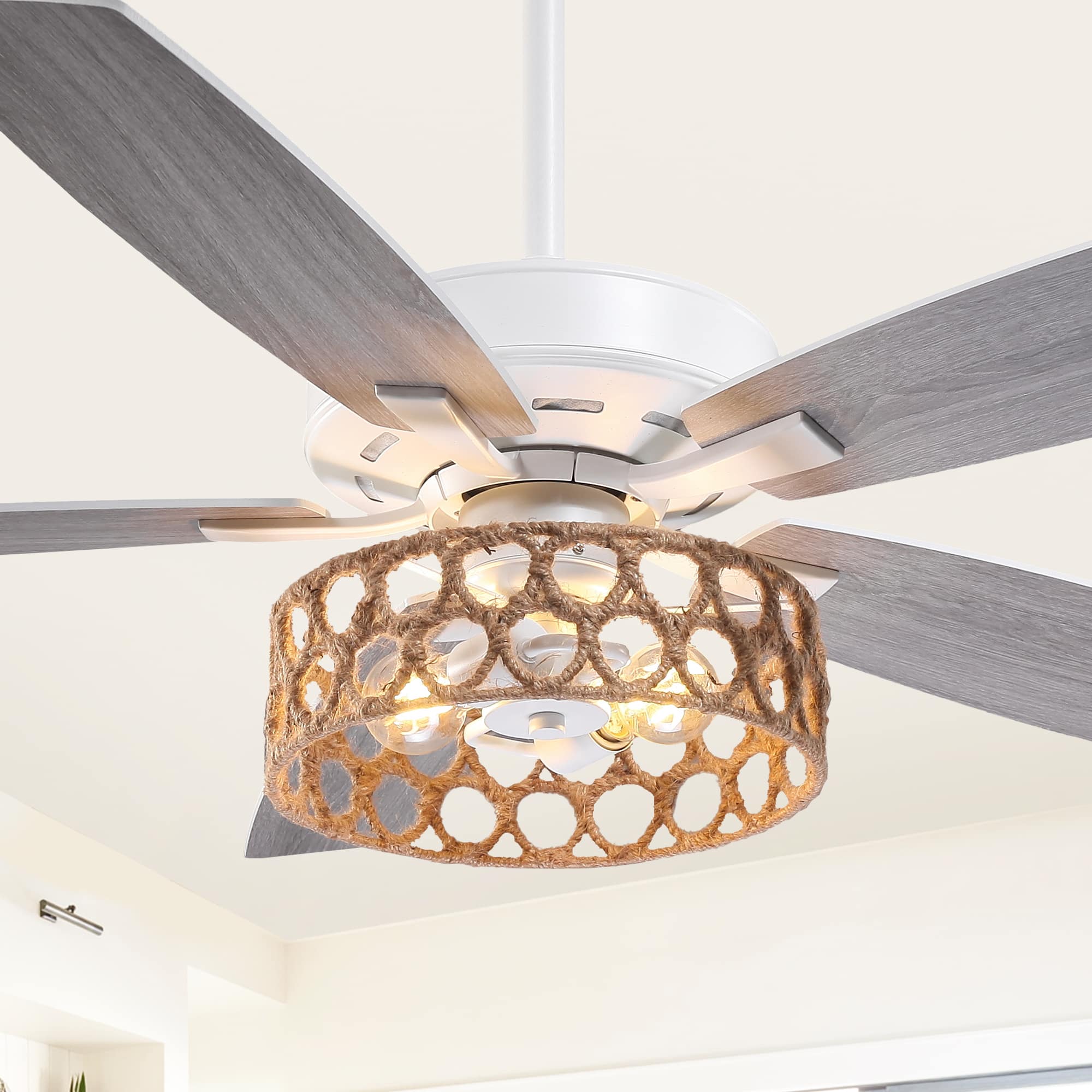 "Parrot Uncle - 52"" Coastal Natural Jute Reversible Ceiling Fan with Remote - White" price history on PriceWatchPro