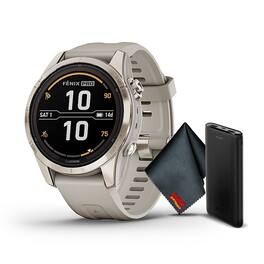 Garmin - Fenix 7S Pro Solar Edition Sapphire, Soft Gold with Light Sand Band - Gold - (2022)