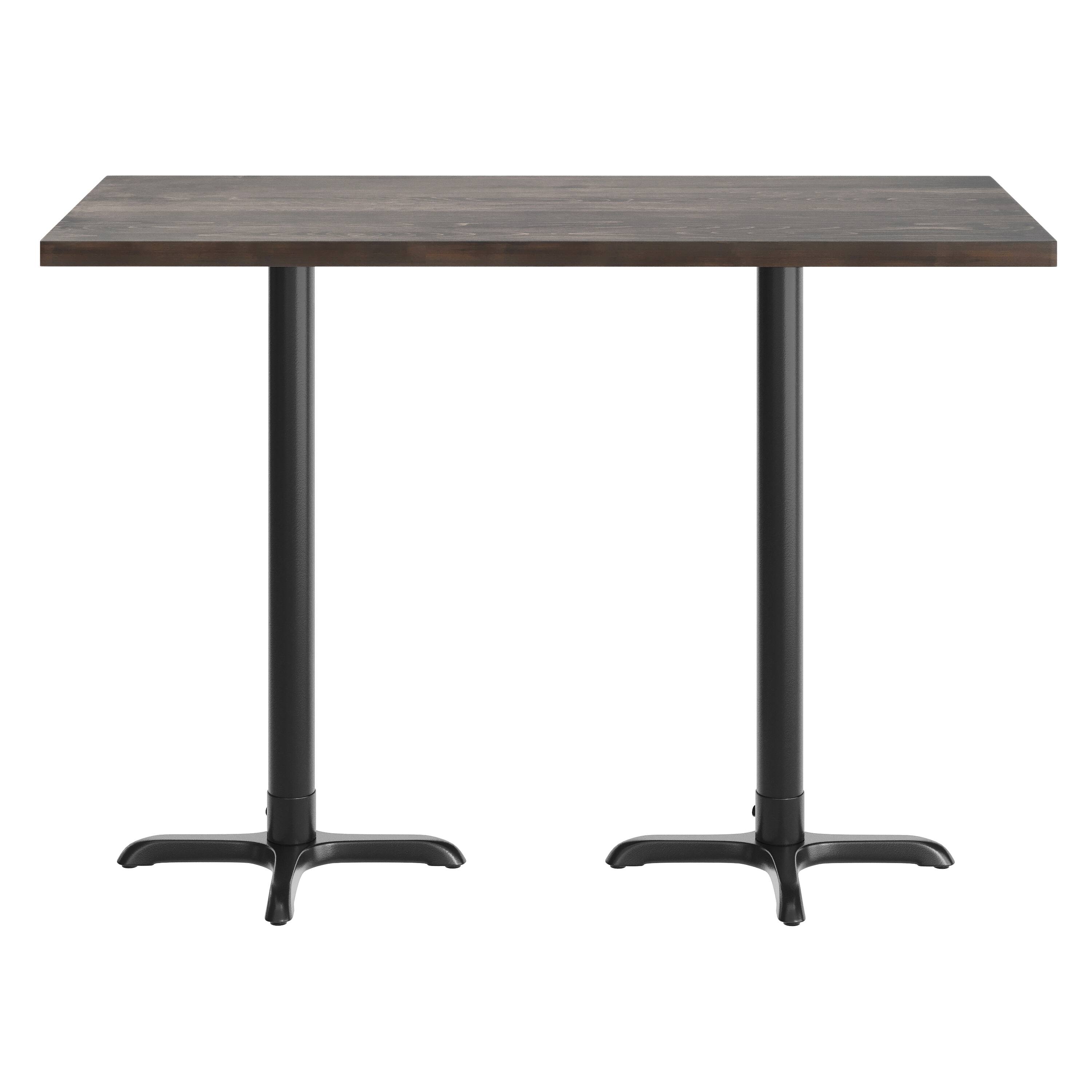Angle. Flash Furniture - Bennett 30" x 60" Solid Wood Commercial Indoor Tabletop in Dark Brown with 22" x 22" Bar Height Rust-Resistant Black Cas - Brown.
