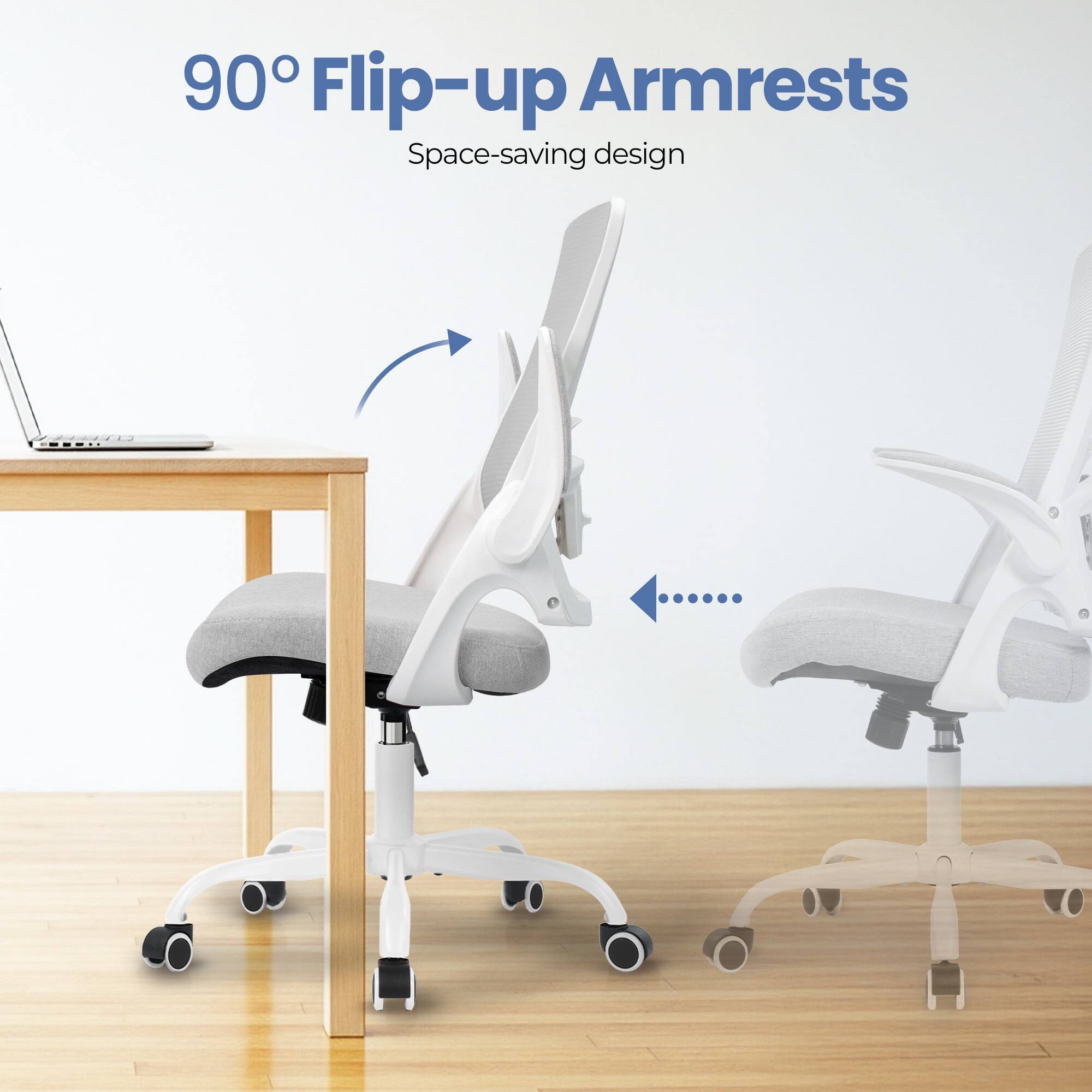 90° Flip-up Armrests  
Space-saving design