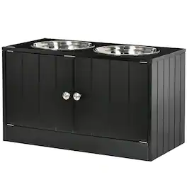 Pawhut - Elevated Dog Bowls with Storage Cabinet Containing Large 44L Capacity - Black