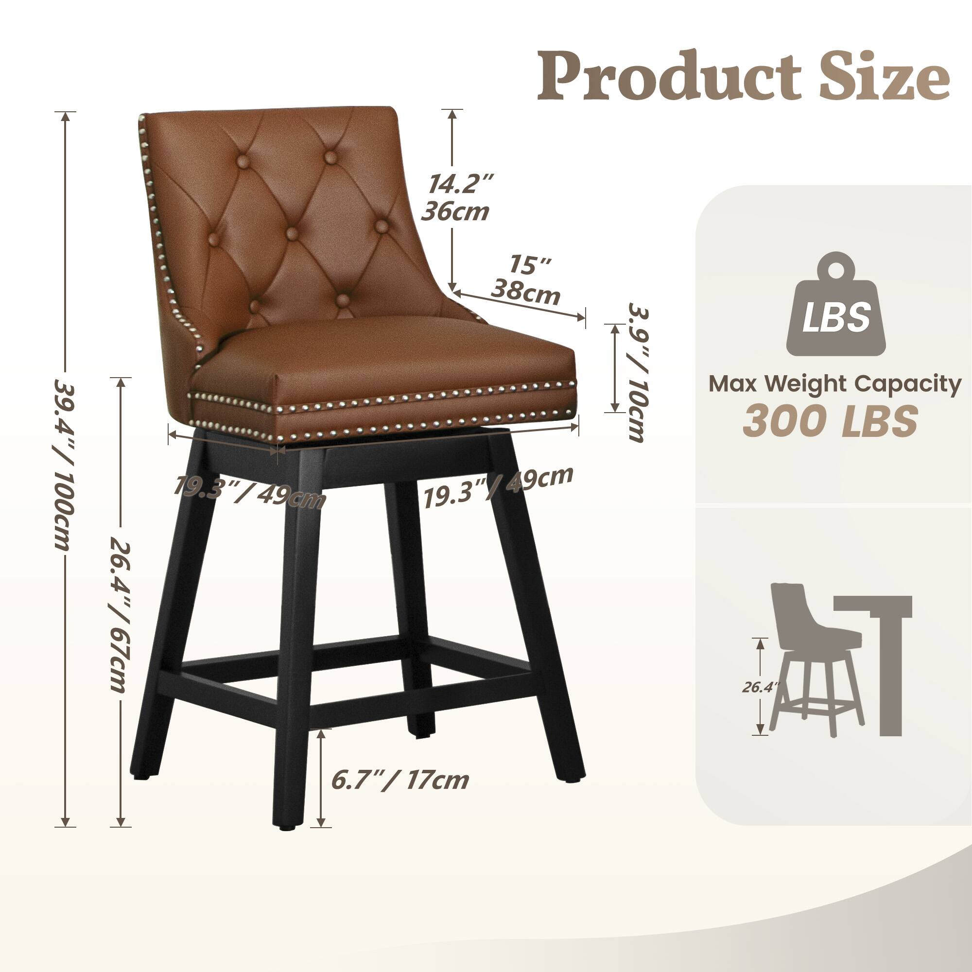 Product Size  
14.2" / 36cm  
15" / 38cm  
3.9" / 10cm  
19.3" / 49cm  
39.4" / 100cm  
26.4" / 67cm  
6.7" / 17cm  

Max Weight Capacity  
300 LBS