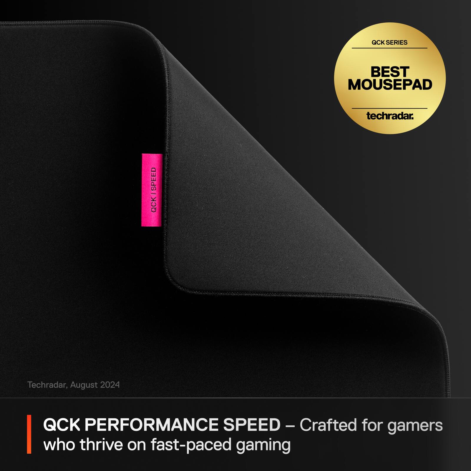 The text on the image reads: "QCK Performance Speed - Crafted for gamers who thrive on fast-paced gaming."