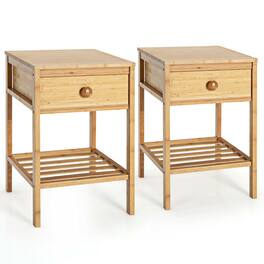 Costway - 2PCS Bamboo Nightstand Side End Table w/Drawer for Living Room Bedroom - Natural