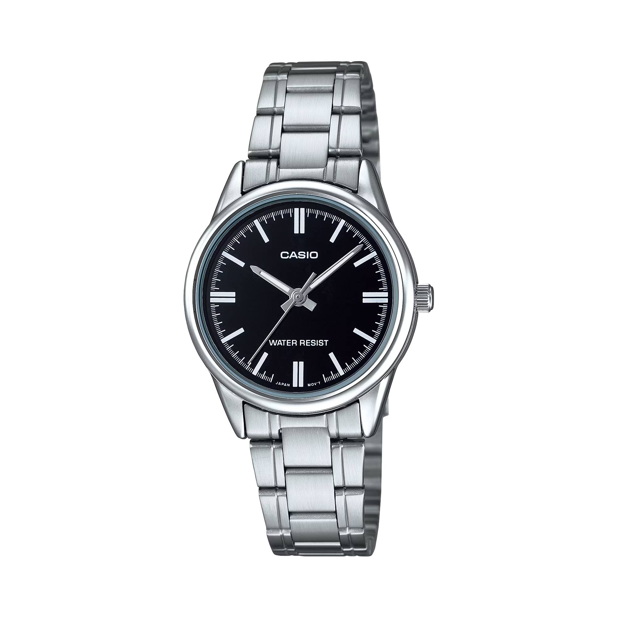 Casio - Women’s Stainless Steel Watch with Black Dial - LTP-V005D-1AUDF - Silver