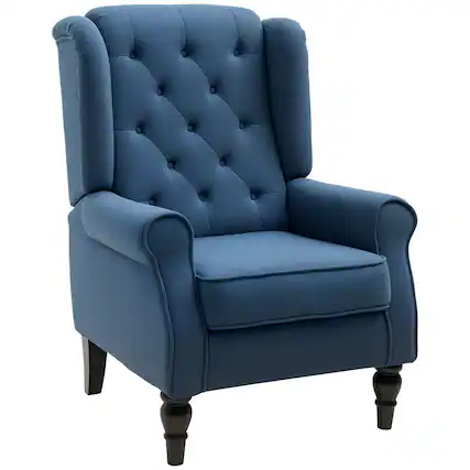 Front. Homcom - Mid-Century Modern Accent Chair, High Wingback Reading Chair, Button-Tufted Upholstered Fabric Armchair - Blue.