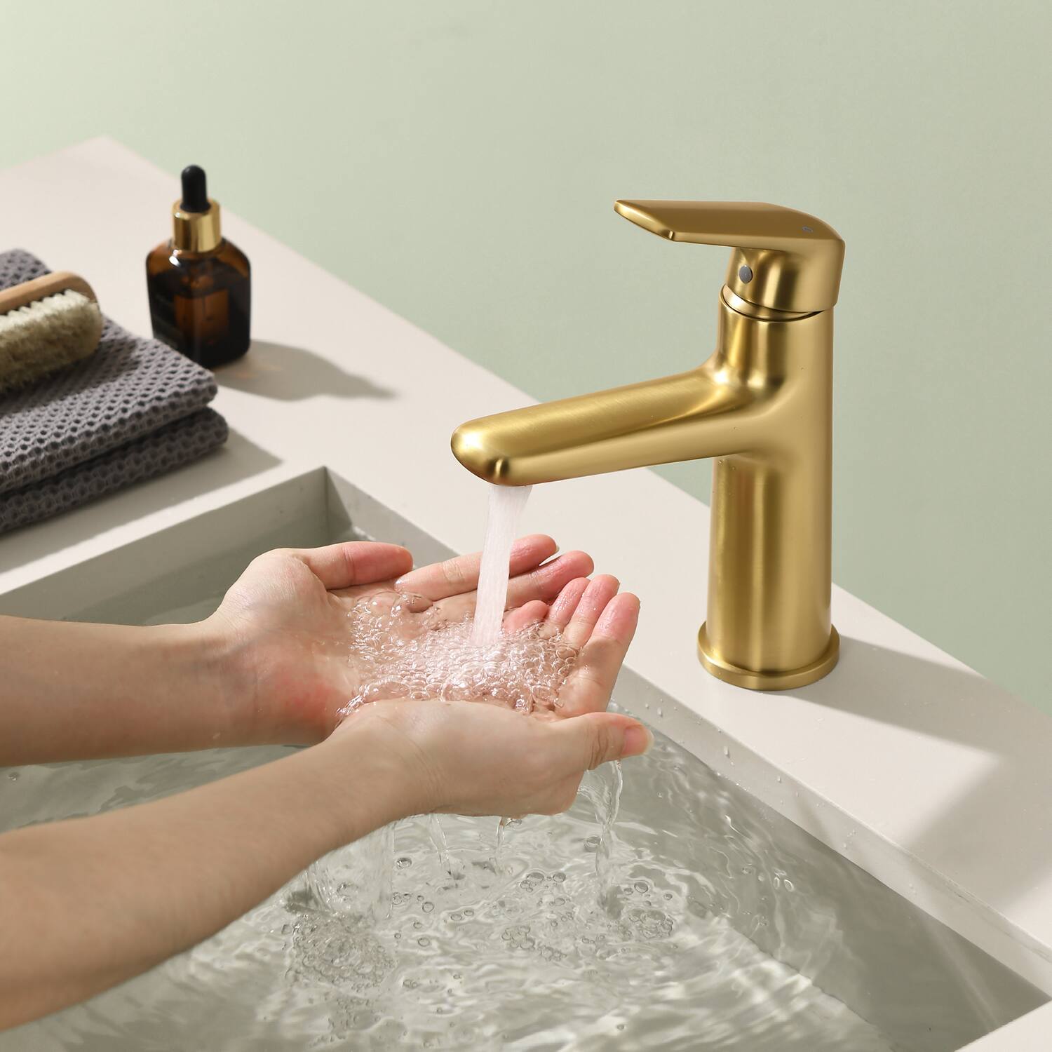 Alt View 3. Boyel Living - Brushed Gold Single Handle Bathroom Faucet Solid Brass - Brushed Gold.