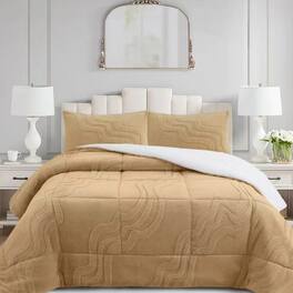 MarCielo - 3 PCS Wave Jacquard Soft Plush Comforter Set - Beige
