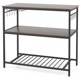 SlickBlue - Kitchen Island Cart with 3 Shelves, Glass Holders and 10 Hanging Hooks - Gray