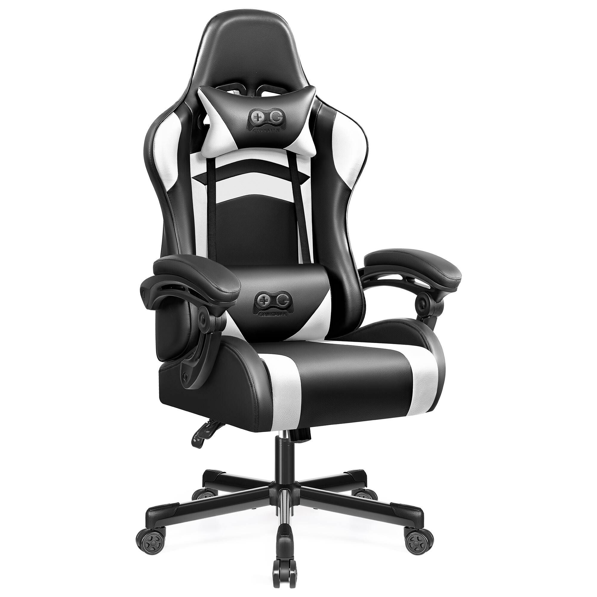 Left. Brick Attic - Ergonomic Gaming Chair, PU Leather Racing Style Game Office Chair, Adjustable Backrest Swivel Gamer Chair Computer Chair - White.