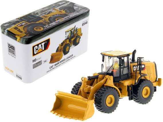 Sure, here is the corrected and grouped text from the image:
---
**DM Diecast Masters**
Real Replicas
**CAT**
HO Scale
14+
WARNING: CHOKING HAZARD - Small parts. Not for children under 3 years.
**CAT 966M WHEEL LOADER**
HO Scale
High Line
Collectible Diecast Model Replica
**85948**
---
**CAT**
966M WHEEL LOADER
HO Scale
High Line
Collectible Diecast Model Replica
**85948**
---
