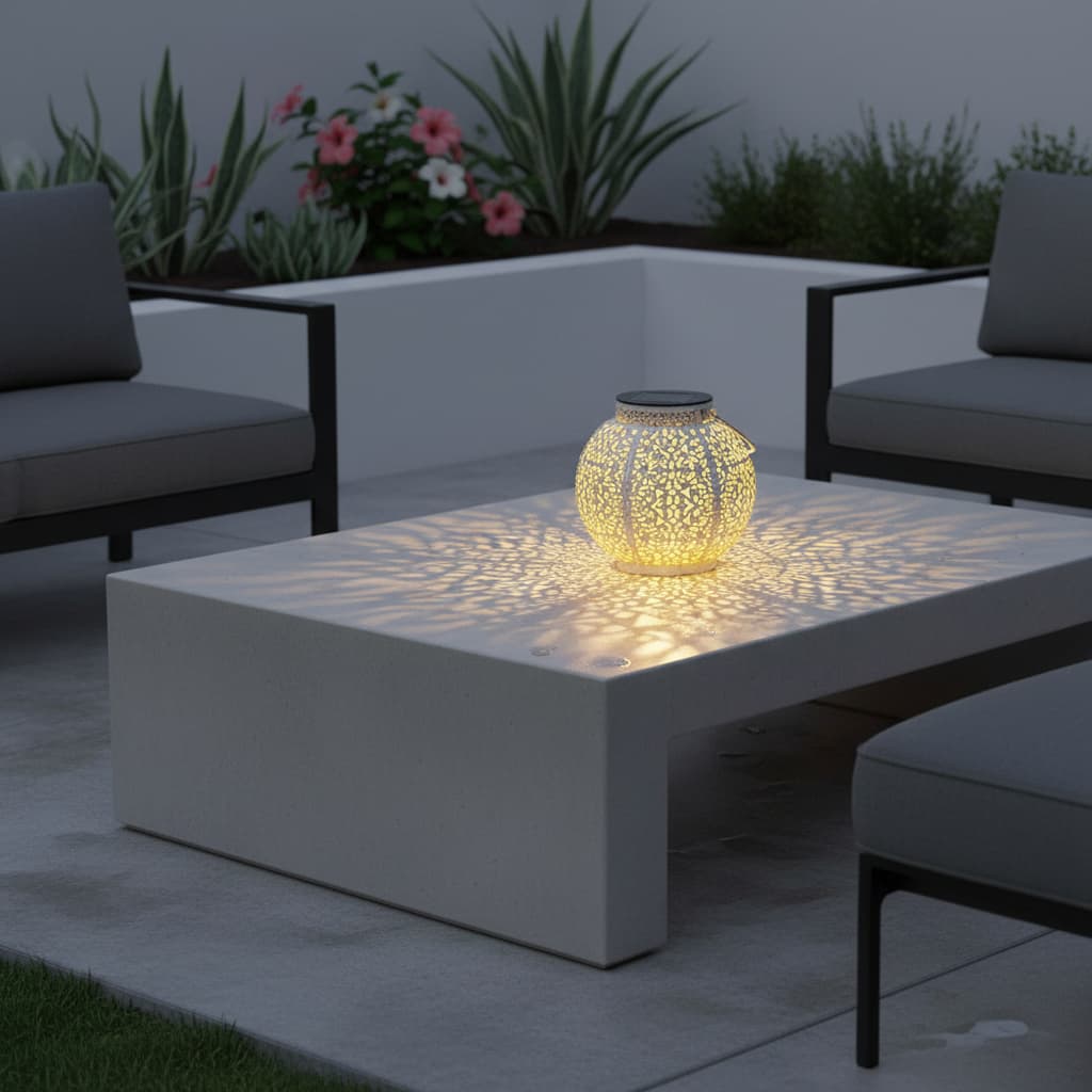 Alt View 2. FINEAK - 6.3" 2 Pack Solar Metal Retro Lanterns - Waterproof Outdoor Garden Lights (White) - White.