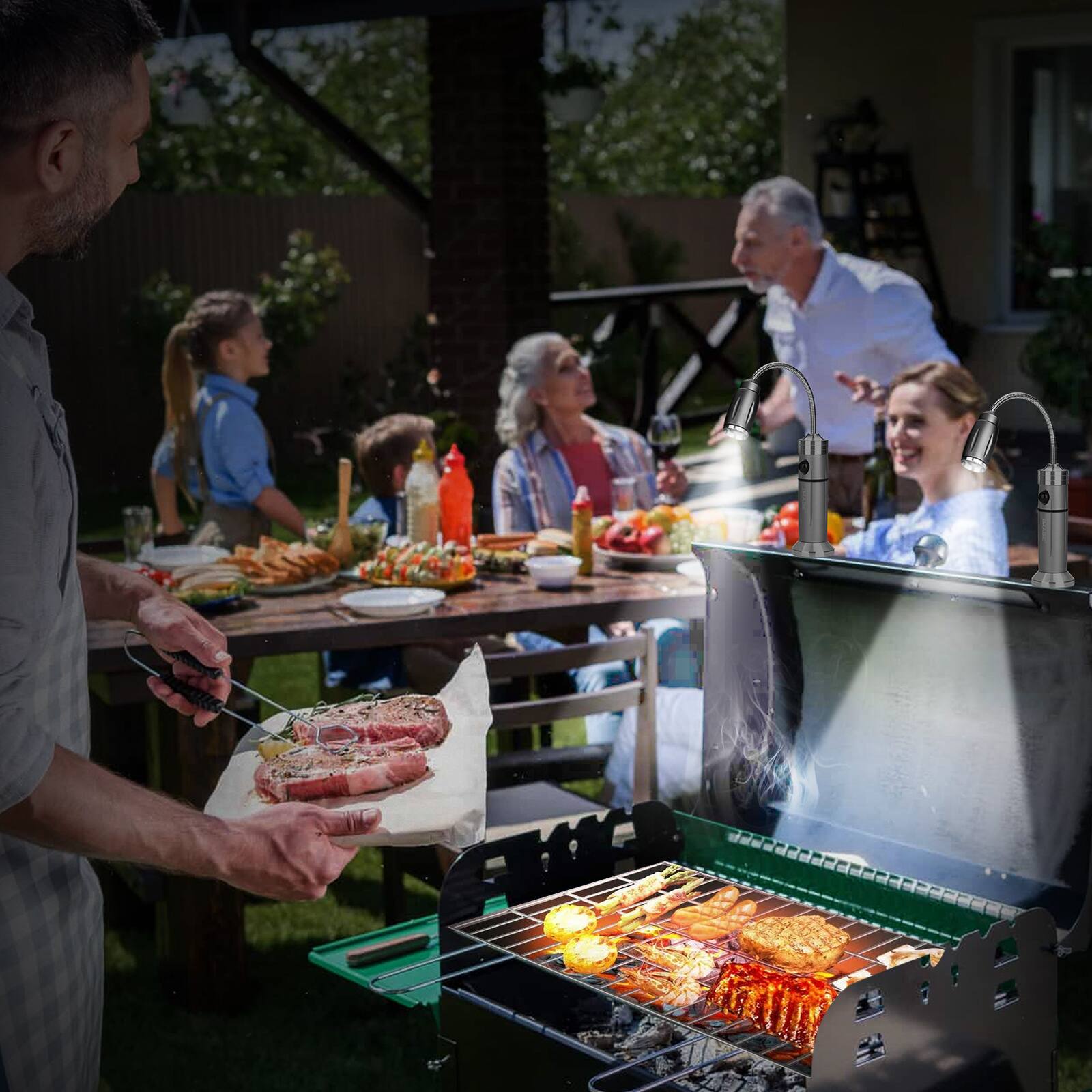 Alt View 8. IMAGE - 2Pcs Rechargeable Ultra-Bright Barbecue Grill Lights - Silver.