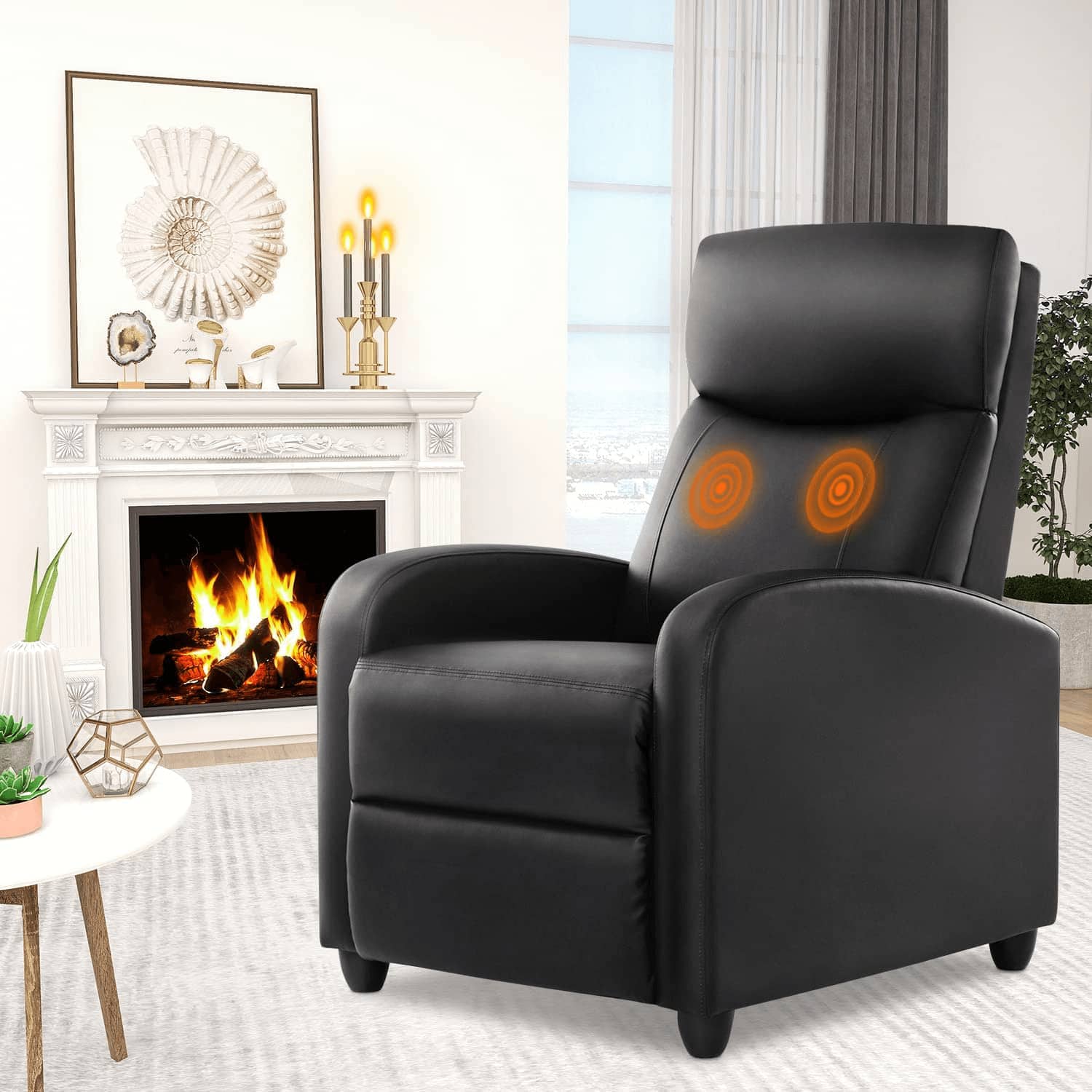 AENKYO - Manual Recliner Chair Single Sofa with Massage and Heating for Living Room - Black