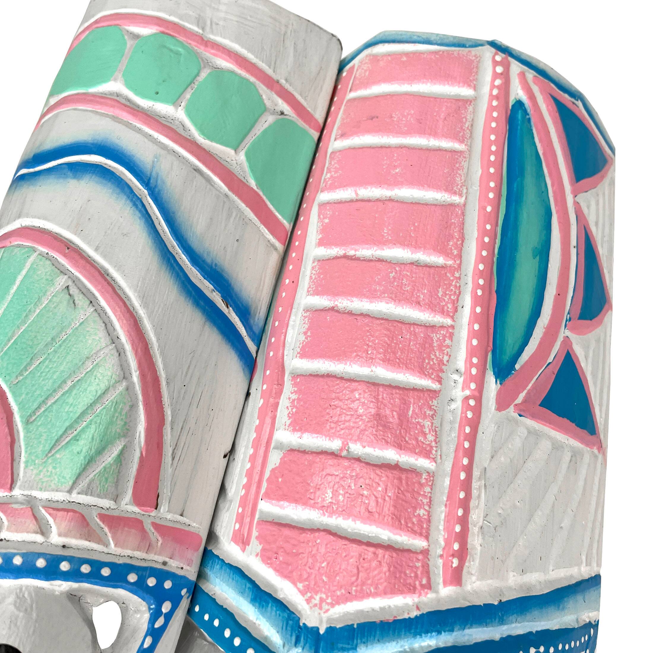 Alt View 2. Chesapeake Bay - Set of 2 - 20" Pastel Pink & Blue Tiki Masks Wood Wall Decor Indoor/Outdoor - White.