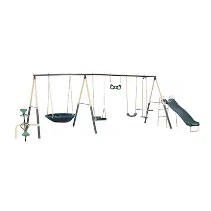 Front. XDP Recreation - XDP Recreation Deerfield Playground Swing Set, Super Disc, Slide, Glider & Swing - Green.