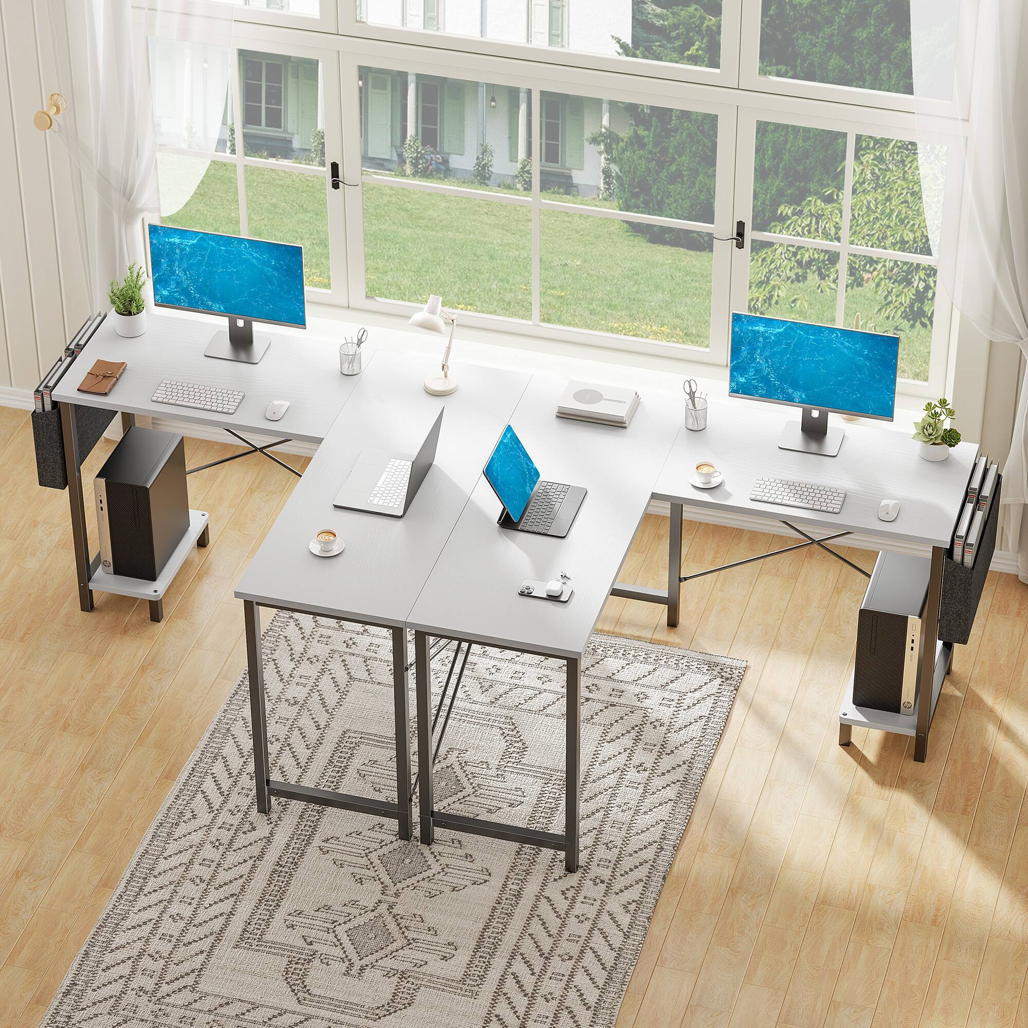 Angle. Bestier - 49in L Shaped Desk, Computer Desk Corner Desks Gaming Desk PC Table for Home Office Workstation - White.