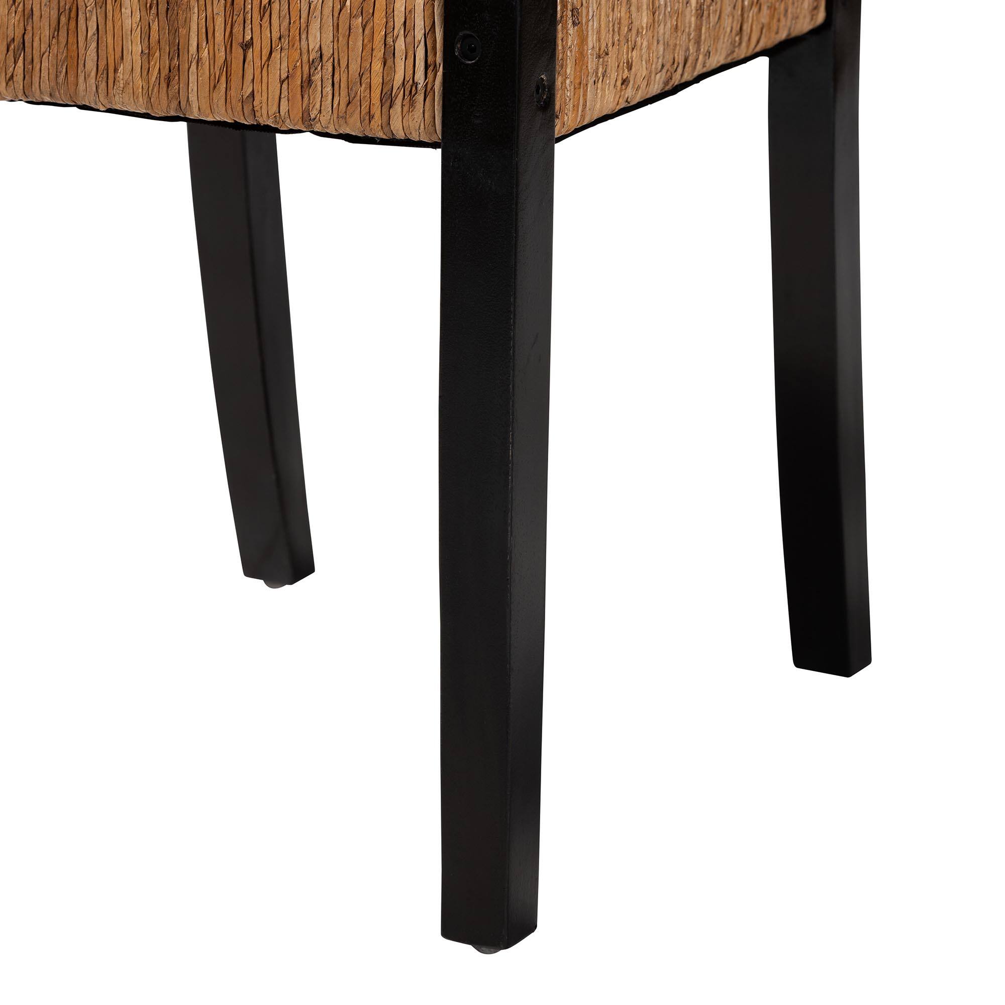 Alt View 1. bali & pari - Raniya Handwoven Seagrass Dining Chair Set of 2- Solid Mango Wood Frame with Woven Seat and Backrest, Rustic Boho Style - Natural Brown/Black.