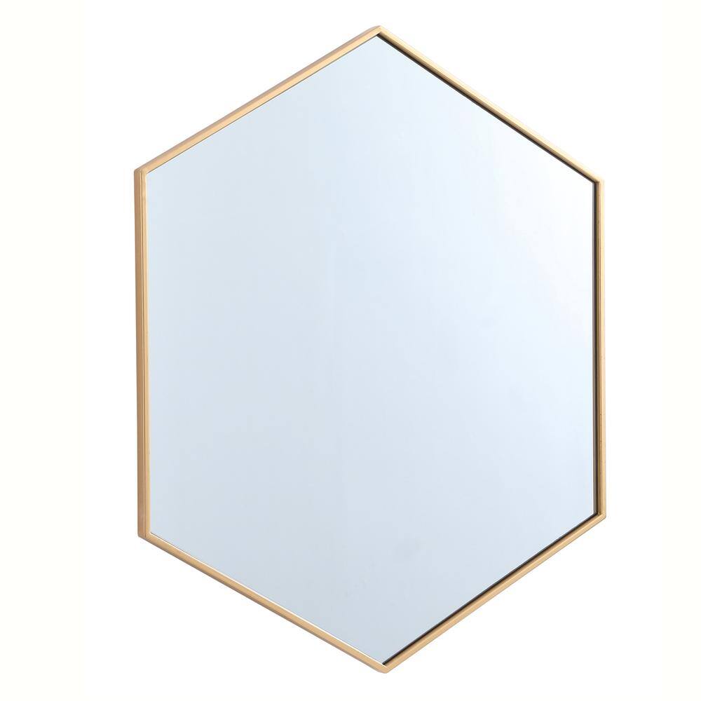 Alt View 1. Elegant Decor - Metal frame hexagon mirror 38 inch in Brass - Brass.