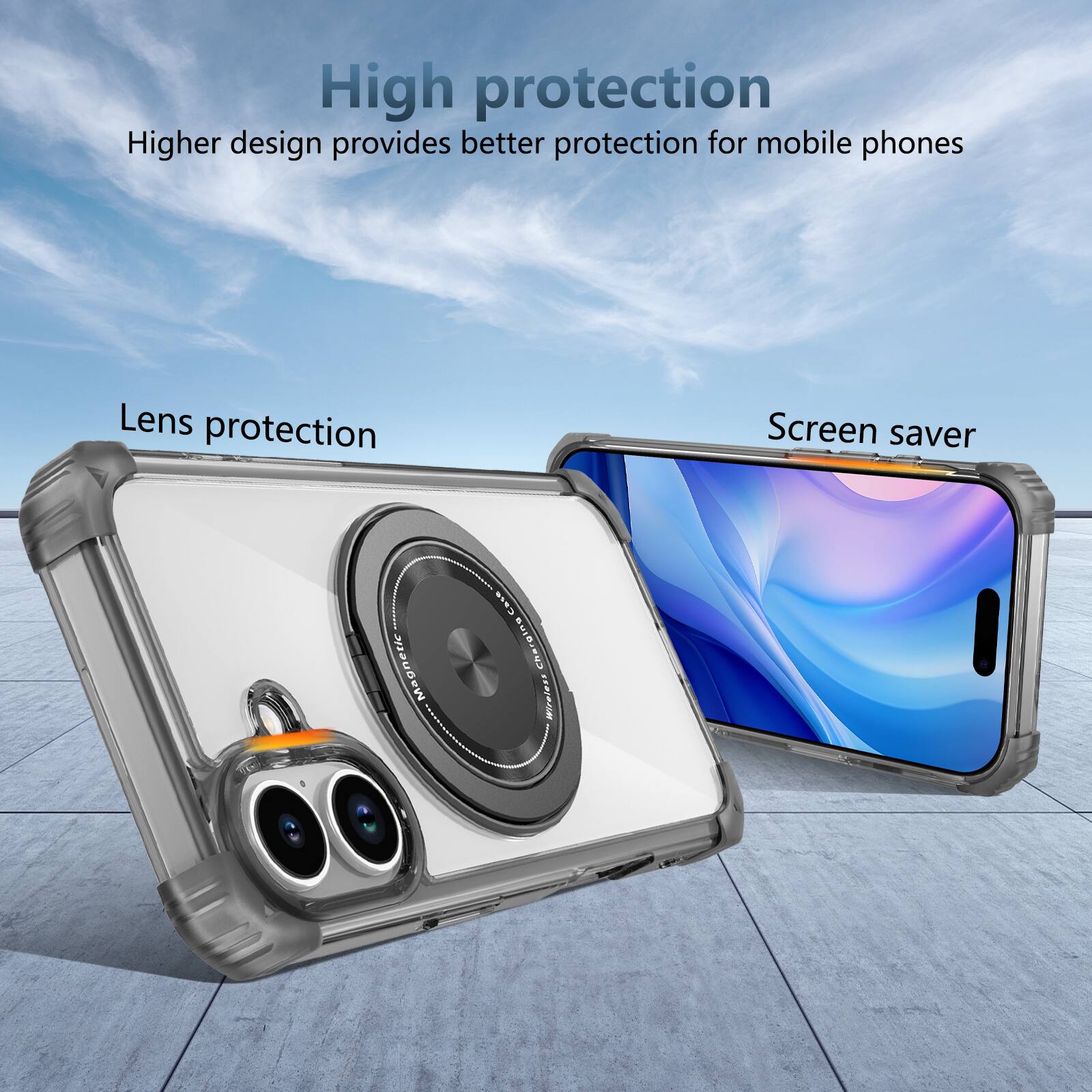 High protection  
Higher design provides better protection for mobile phones  
Lens protection  
Screen saver