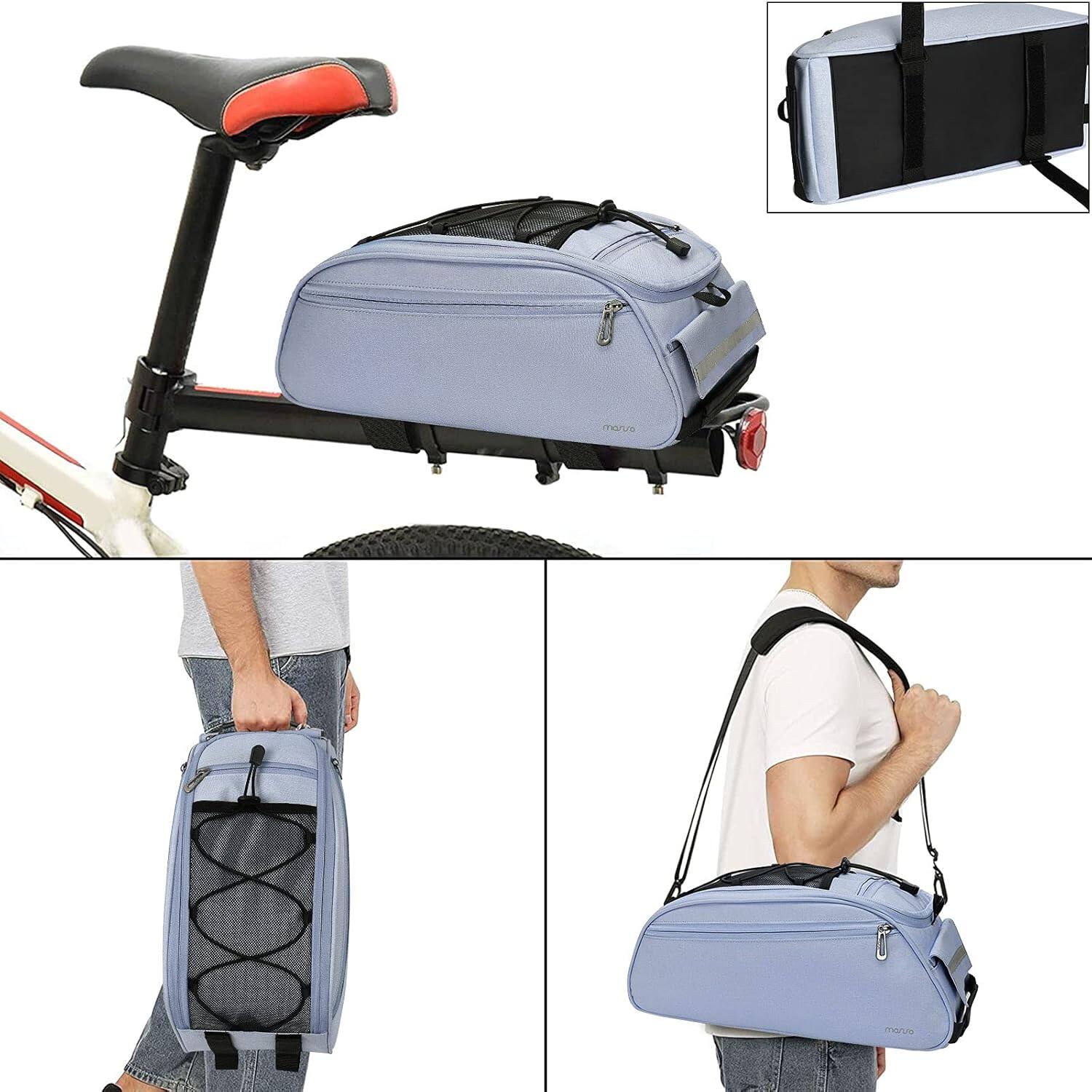 Back. mosiso - Bike Rack Bag Waterproof Bicycle Trunk Pannier  Cycling Bike Carrier Backseat Storage Luggage Saddle Shoulder Bag - Airy Blue.