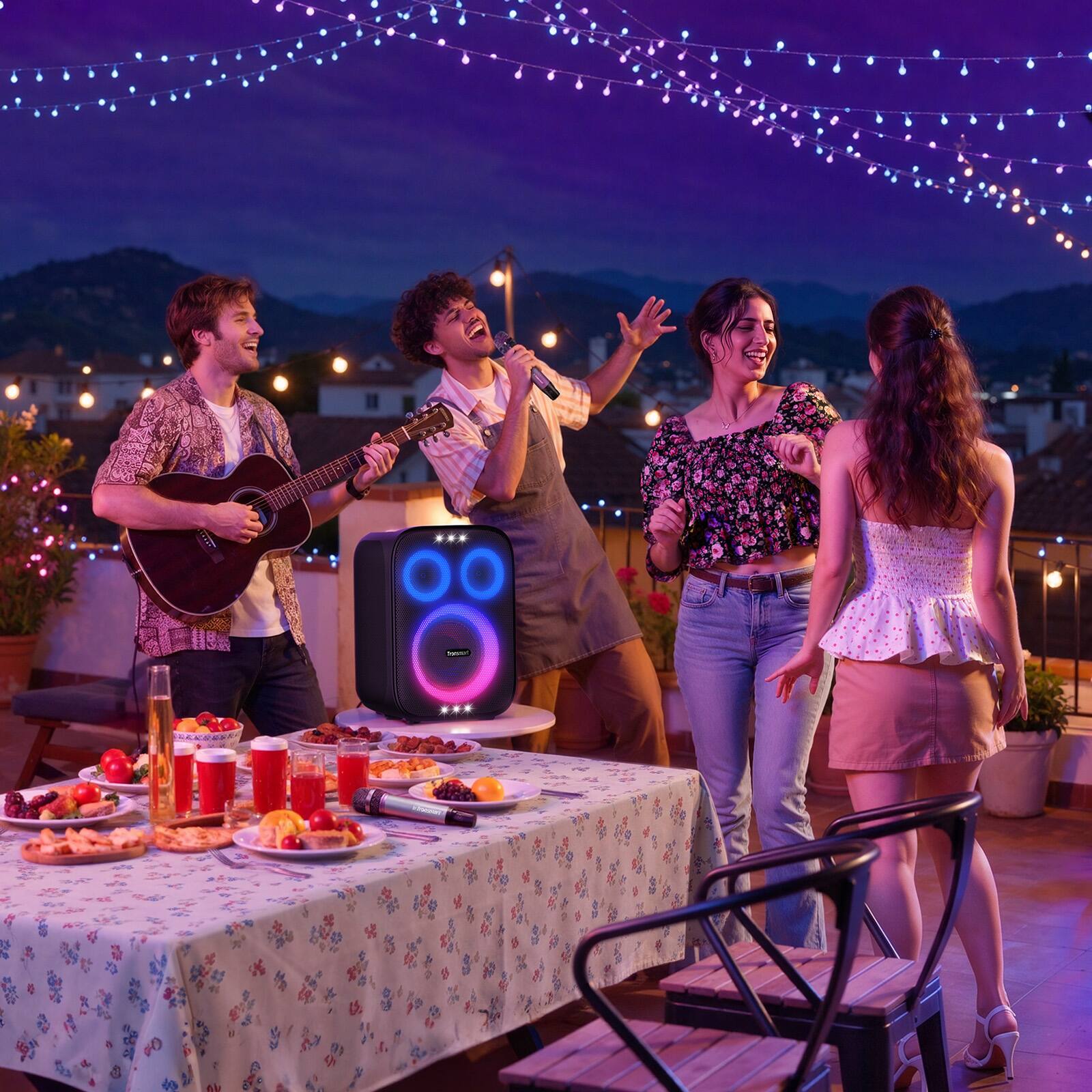 Alt View 9. Tronsmart - Halo 210 Portable Wireless AI Karaoke Party Speaker, 140W Powerful Sound & Deep Bass, RGB Lights, AI Vocal Removal, 18H - Black-2 Wireless Microphones.