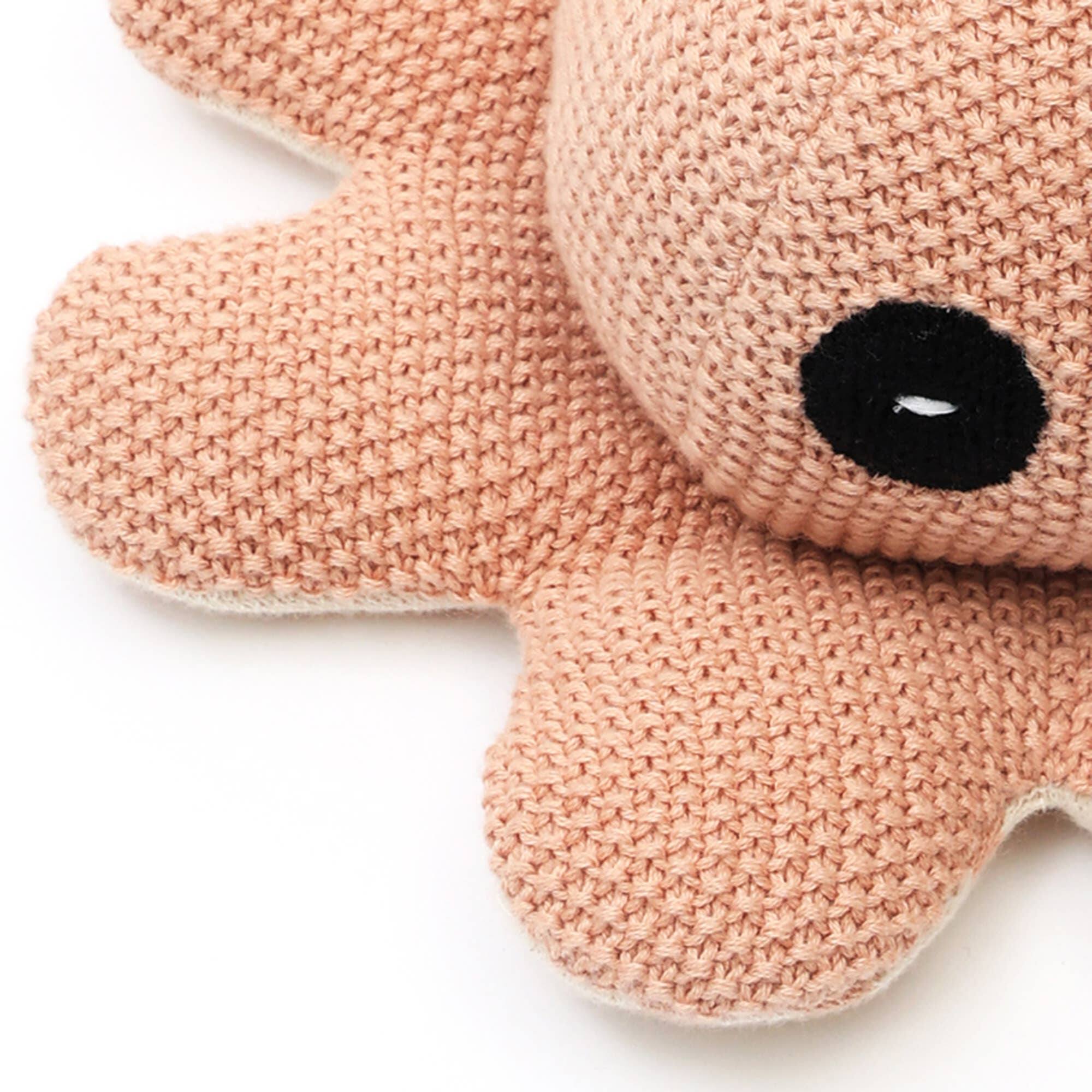 Angle. Siljoy - Peach Handmade Small Octopus Plush Toy, 100% Cotton Filling, Baby Teething Aid, 17x8cm, Easy Grip - Peach.