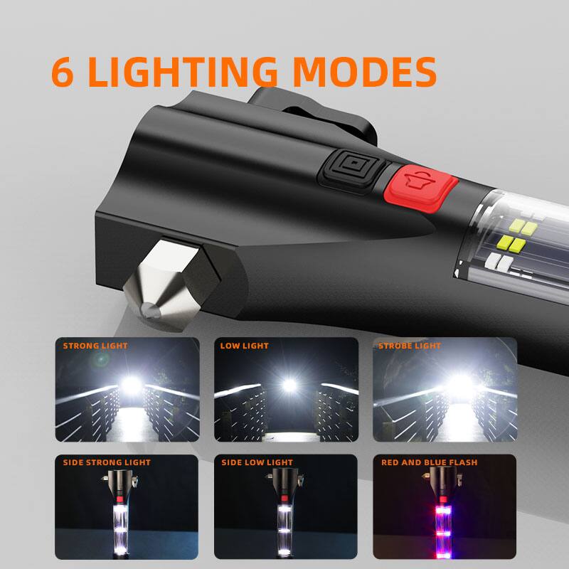 6 LIGHTING MODES

- STRONG LIGHT
- LOW LIGHT
- STROBE LIGHT
- SIDE STRONG LIGHT
- SIDE LOW LIGHT
- RED AND BLUE FLASH