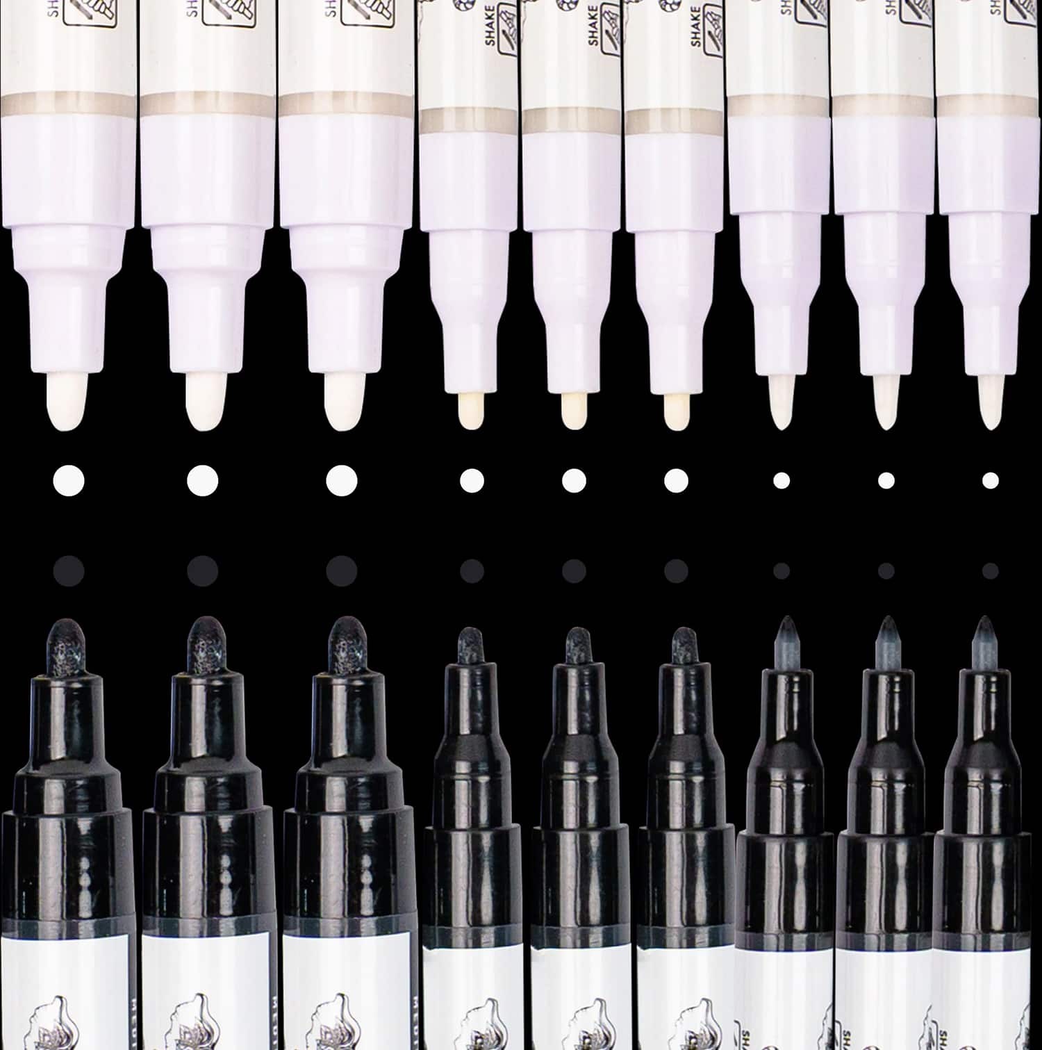 Pintar - Black & White Markers - Outline Watercolor Paint Pens - Drawing & Calligraphy Markers - Pack of 18, 0.7mm/ 1mm/ 5mm