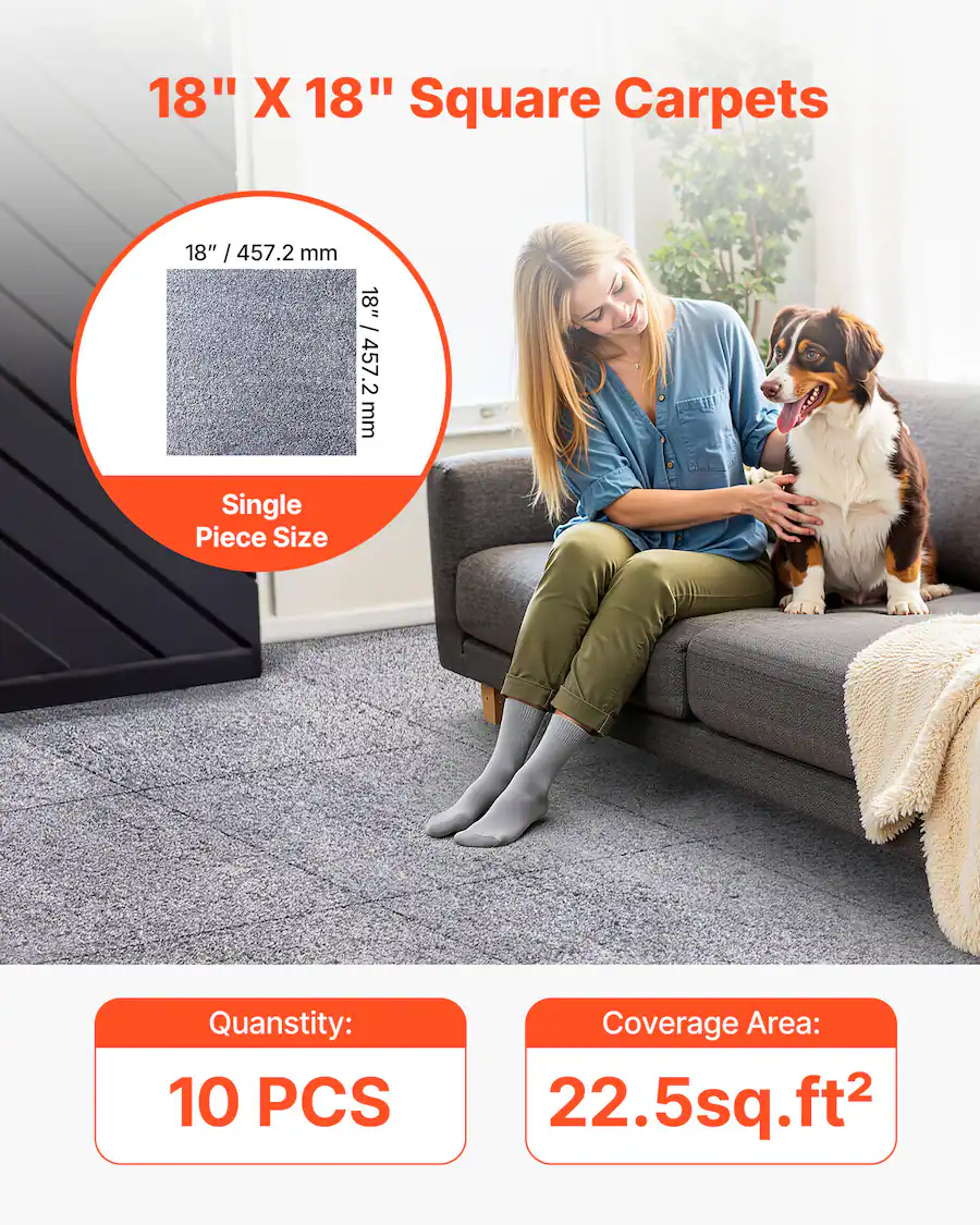 VEVOR Carpet Tiles 18x18 inch, 10 Pack Peel and Stick Carpet Square Rug ...