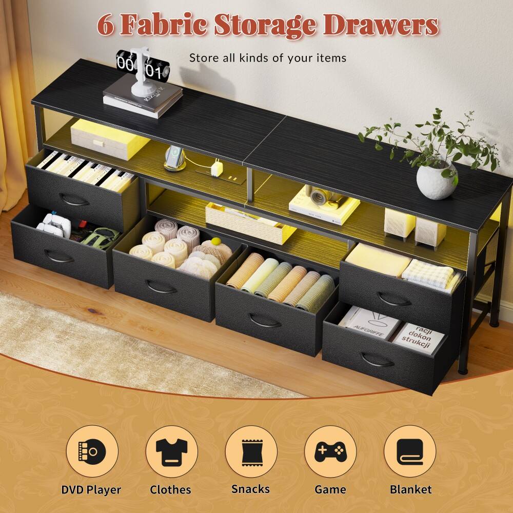 6 Fabric Storage Drawers  
Store all kinds of your items

DVD Player  
Clothes  
Snacks  
Game  
Blanket