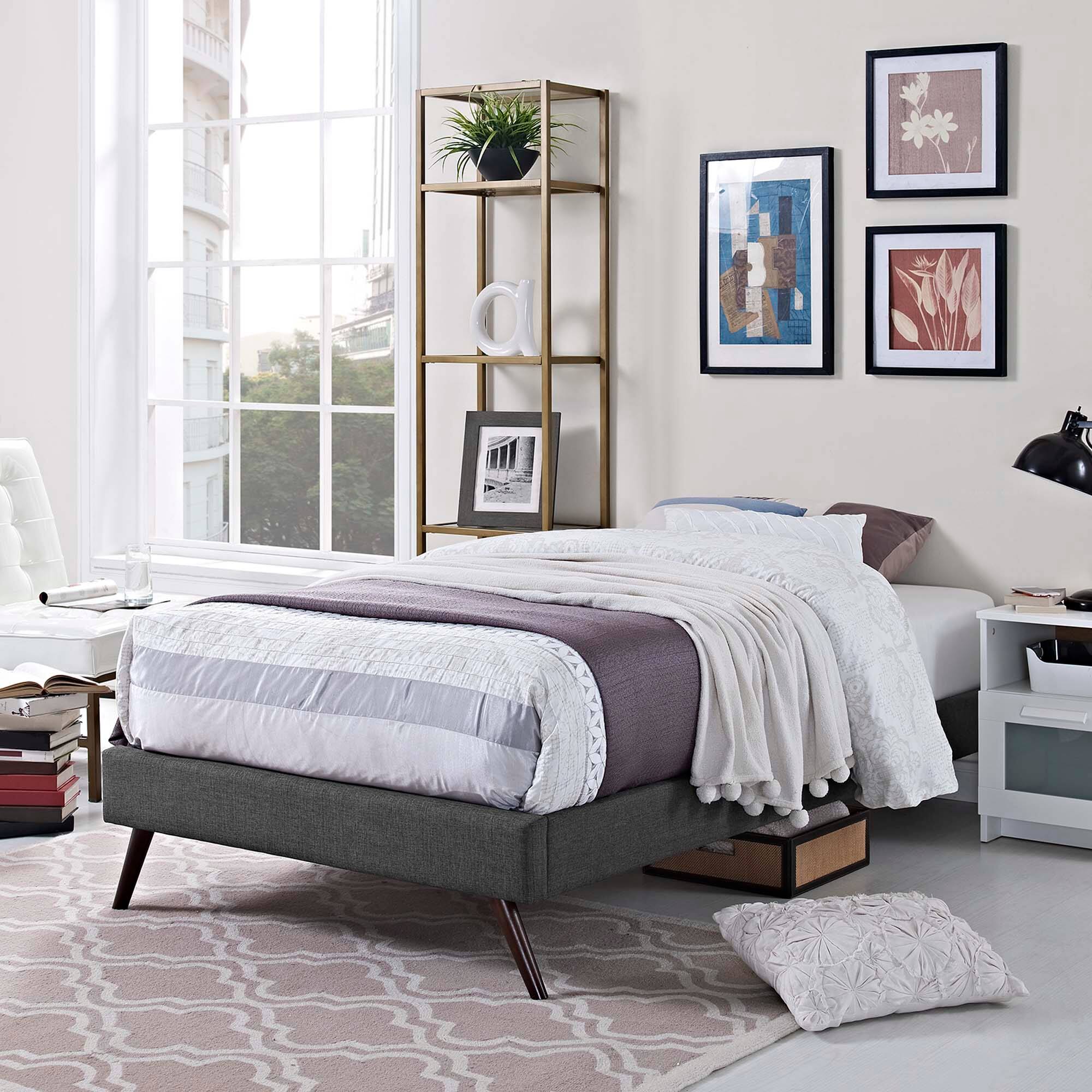 Alt View 2. Modway - Loryn Fabric Queen Bed Frame with Round Splayed Legs - Blue.