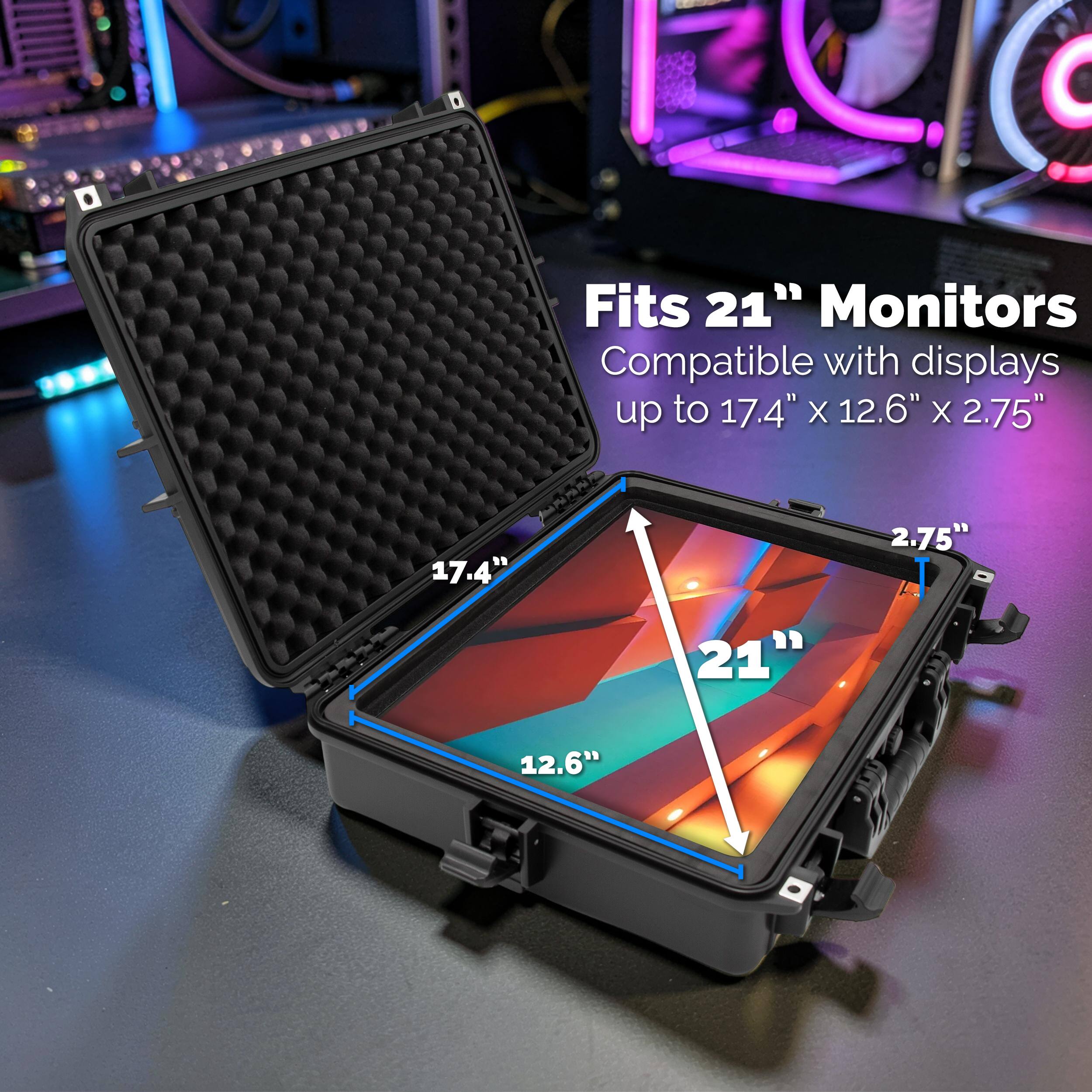 Fits 21" Monitors  
Compatible with displays up to 17.4" x 12.6" x 2.75"