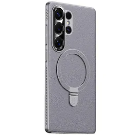 Dteck - Magnetic Case for Samsung Galaxy S25 Ultra,Shockproof Cover Adjustable Stand,Heat Dissipation Synthetic Leather Case - Gray