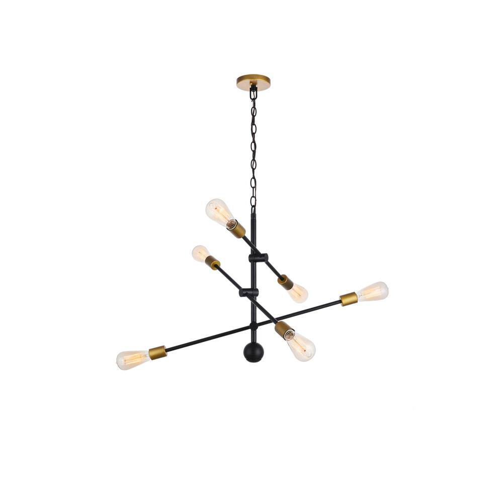 Alt View 4. Living District - Axel 6 Lights Black Pendant - Black And Brass.