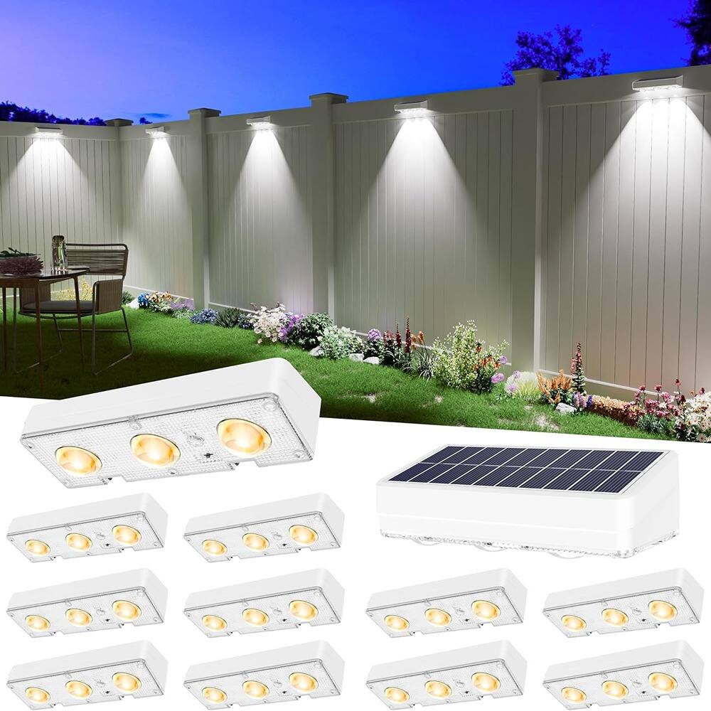 RTMB - Warm White & RGB 8 Colors Outdoor Waterproof LED Solar Fence Lights - White 12 PACK