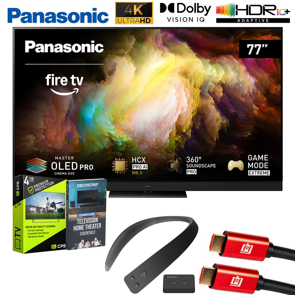 Panasonic - Z8BAP 77" OLED 4K Smart Fire TV, + WN10 Neck Speaker + 4 Year Extended Warranty Bundle
