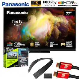 Panasonic - Z8BAP 77" OLED 4K Smart Fire TV, + WN10 Neck Speaker + 4 Year Extended Warranty Bundle