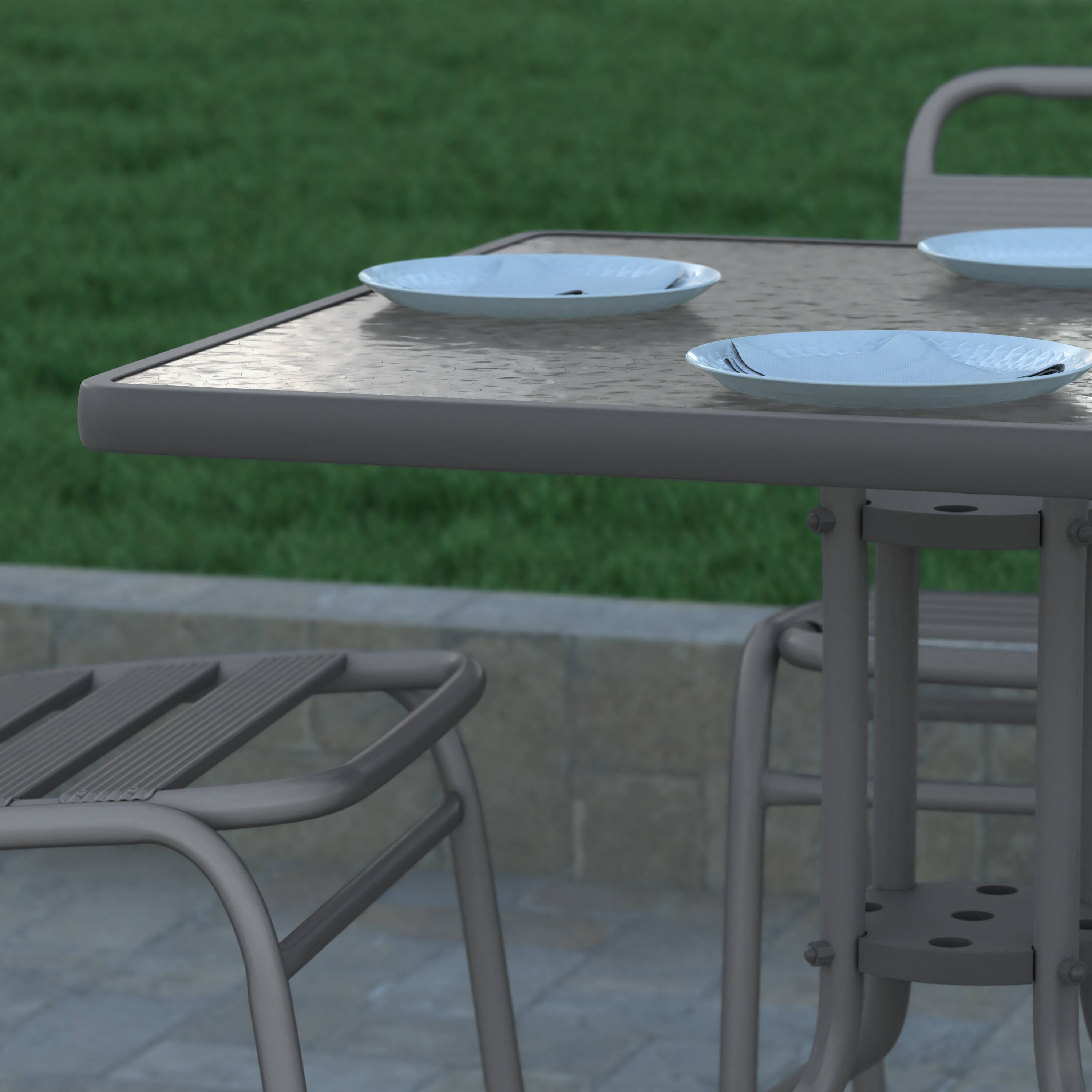 Alt View 4. Emma + Oliver - 31.5" Square Tempered Glass Metal Table with Smooth Ripple Design Top - Clear Top/Silver Frame.
