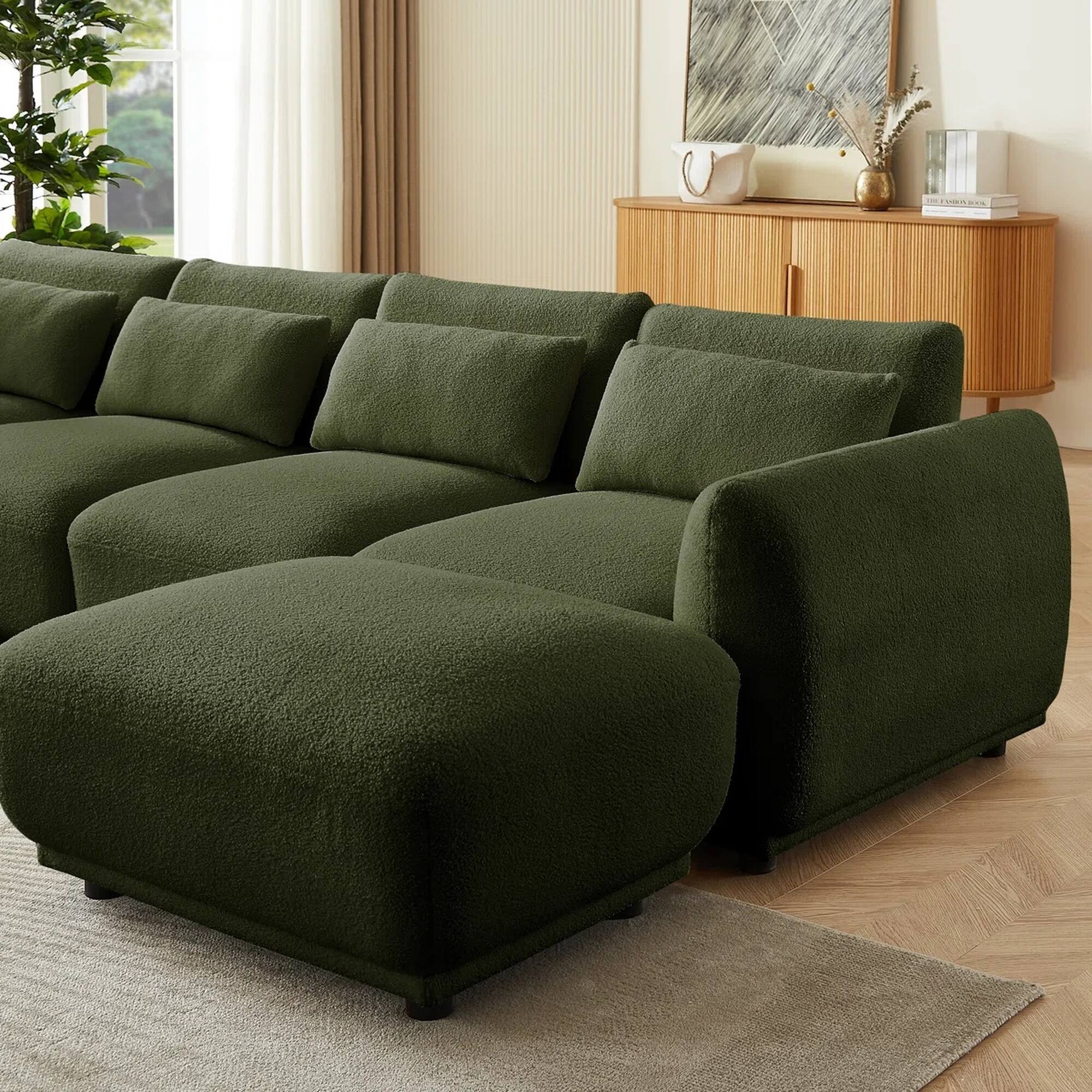 Angle. Yardgrace - 4-Piece Upholstered Sectional Sofa – Stylish & Comfortable for Living Room - Green.