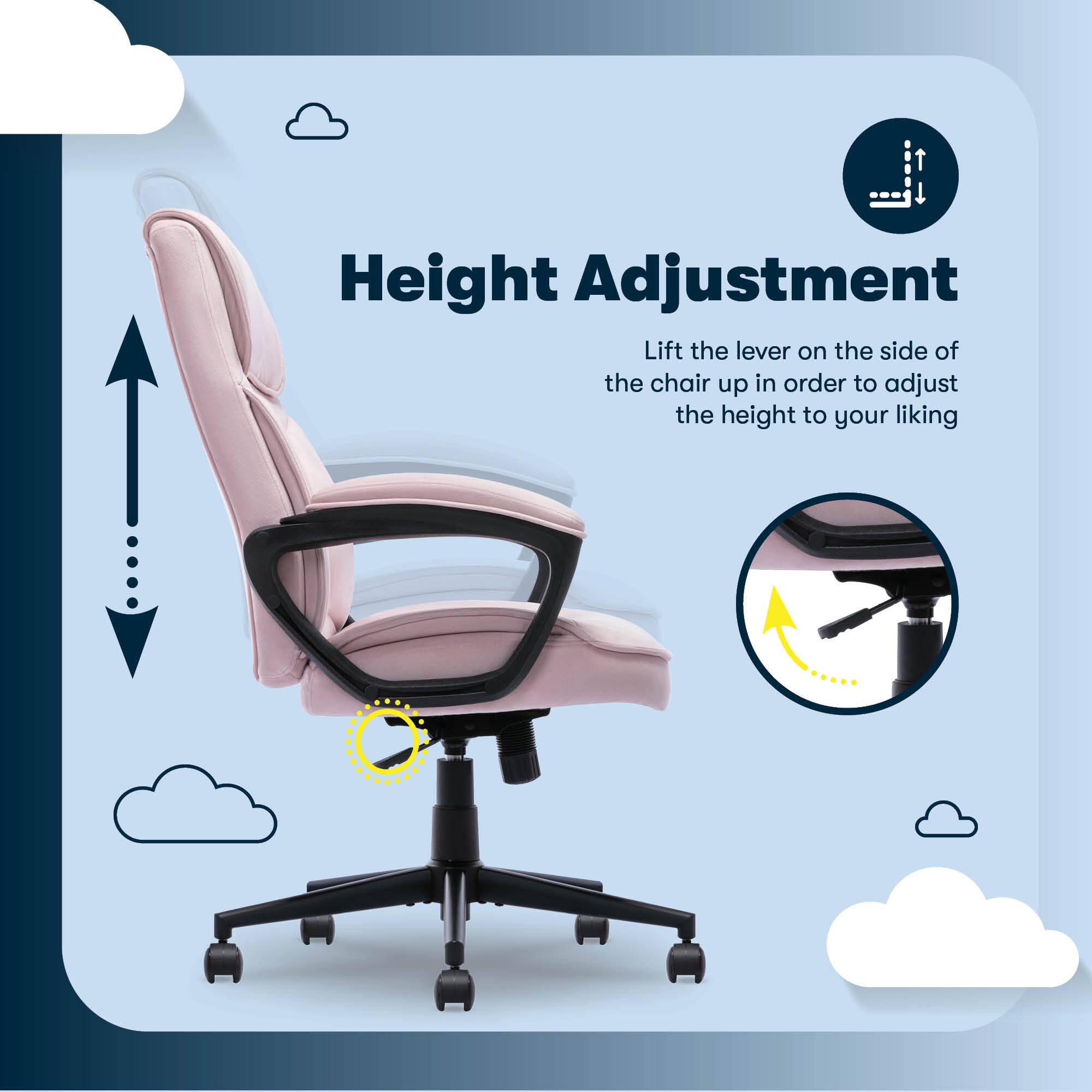 The text on the image is already grouped and correctly states "Height Adjustment Lift the lever on the side of the chair up in order to adjust the height to your liking."