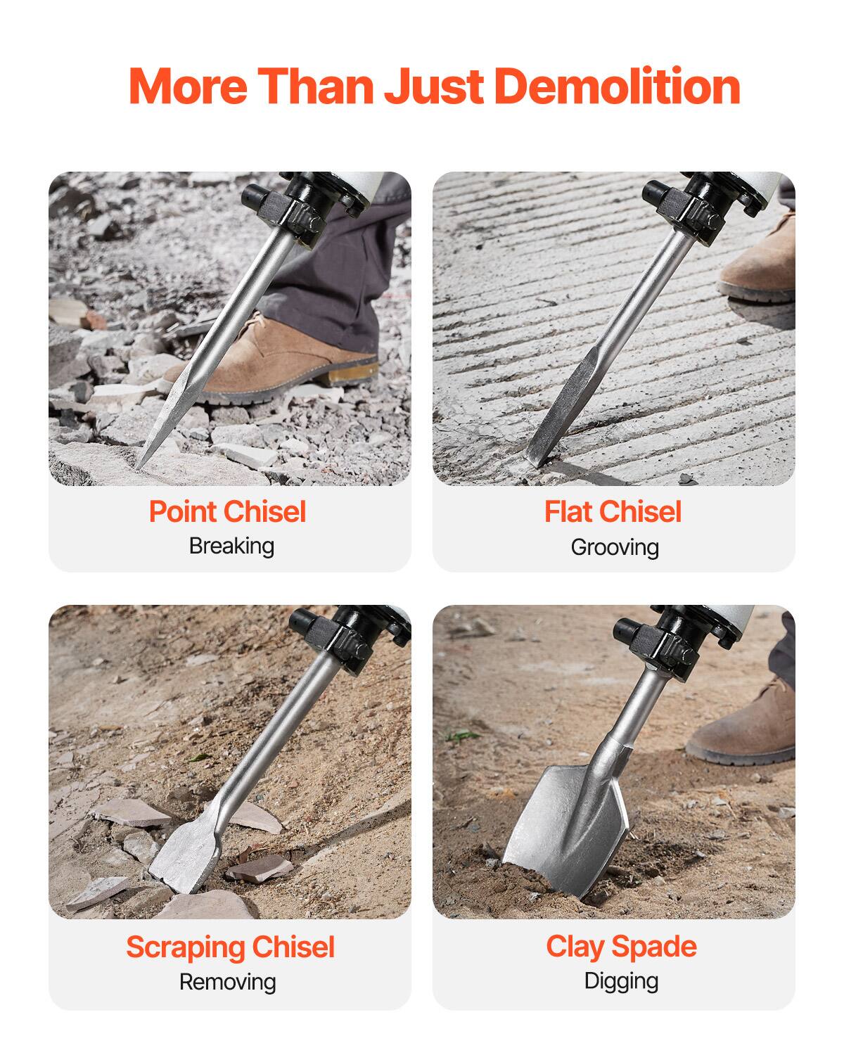 More Than Just Demolition

- Point Chisel: Breaking
- Flat Chisel: Grooving
- Scraping Chisel: Removing
- Clay Spade: Digging