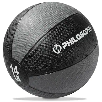 Front. Philosophy Gym - Medicine Ball - Weighted Fitness Ball - Non-Slip Grip - Black.