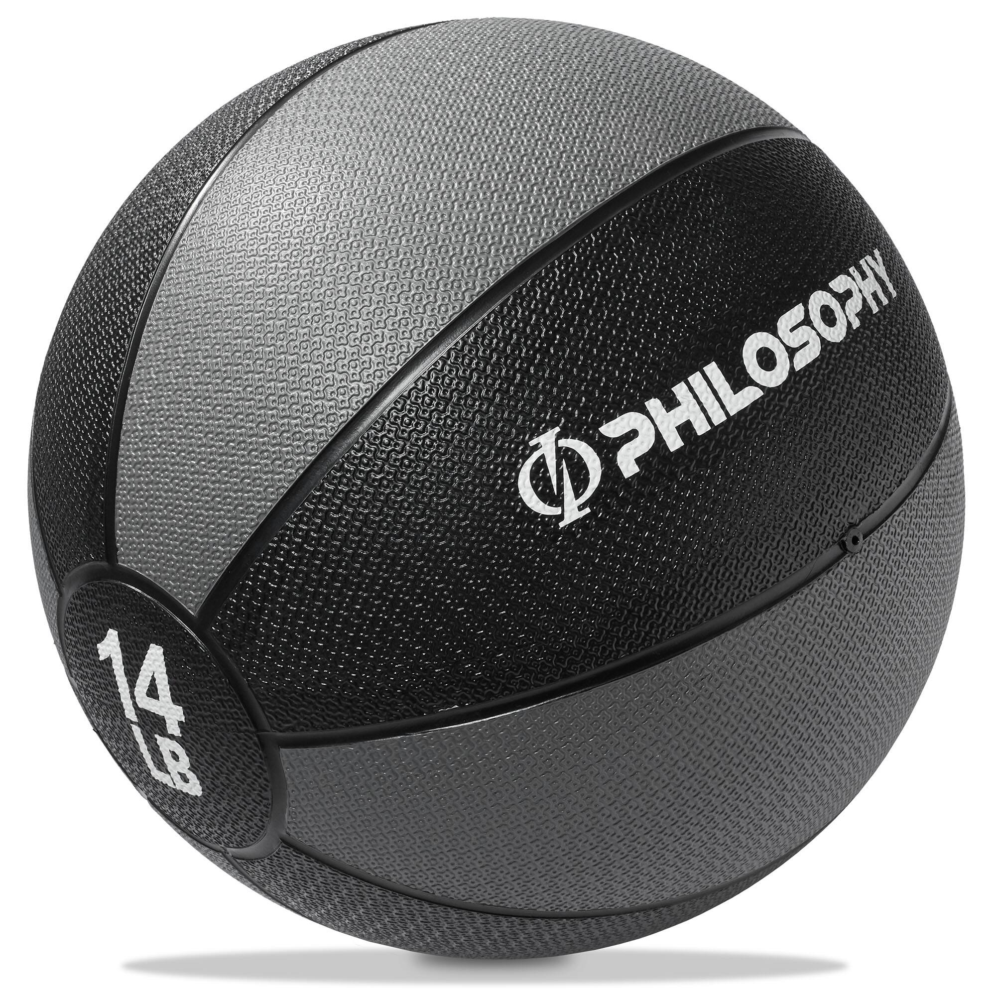 Front. Philosophy Gym - Medicine Ball - Weighted Fitness Ball - Non-Slip Grip - Black.