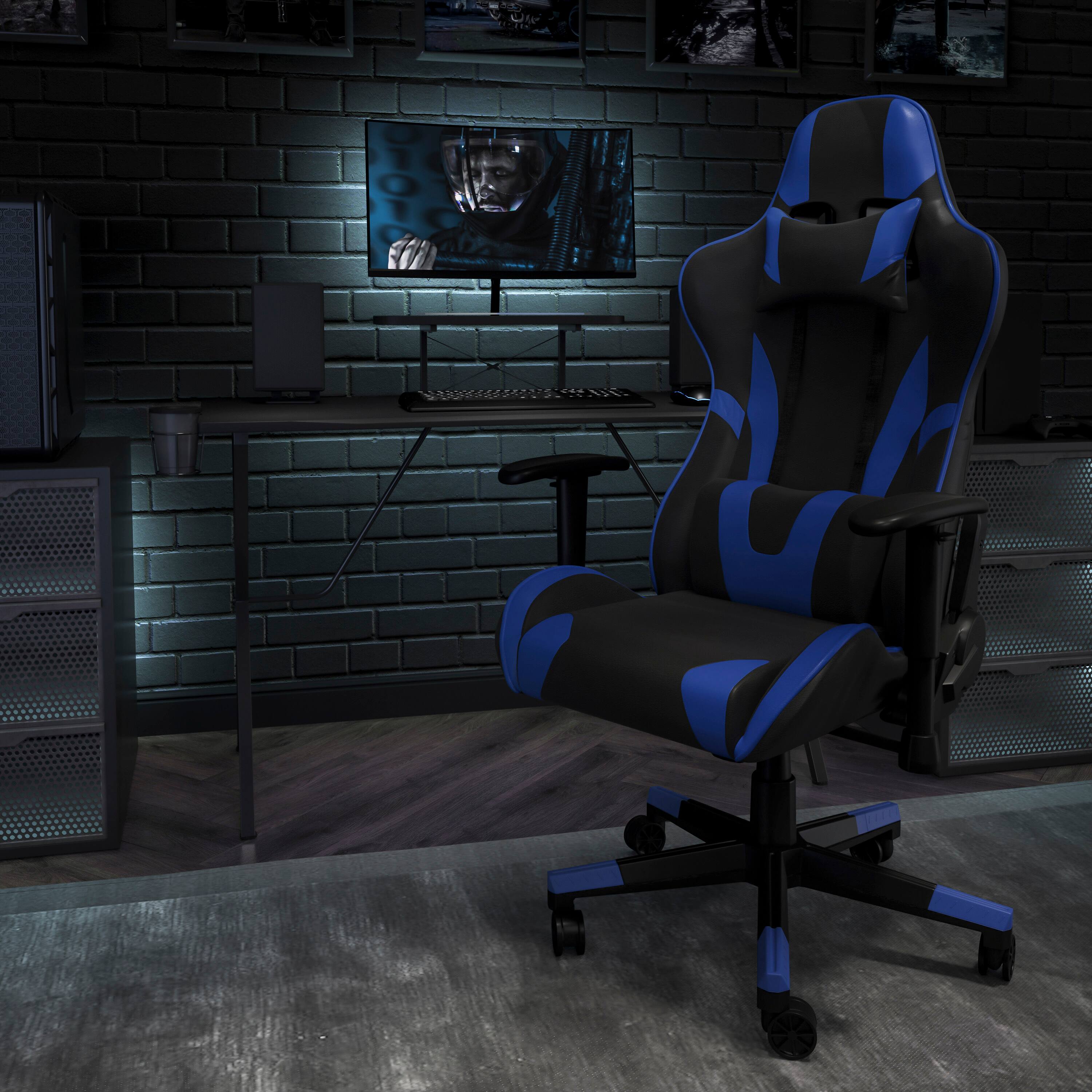 Angle. Flash Furniture - X20 Gaming Chair Racing Office Ergonomic Computer PC Adjustable Swivel Chair with Reclining Back in Blue LeatherSoft - Blue.