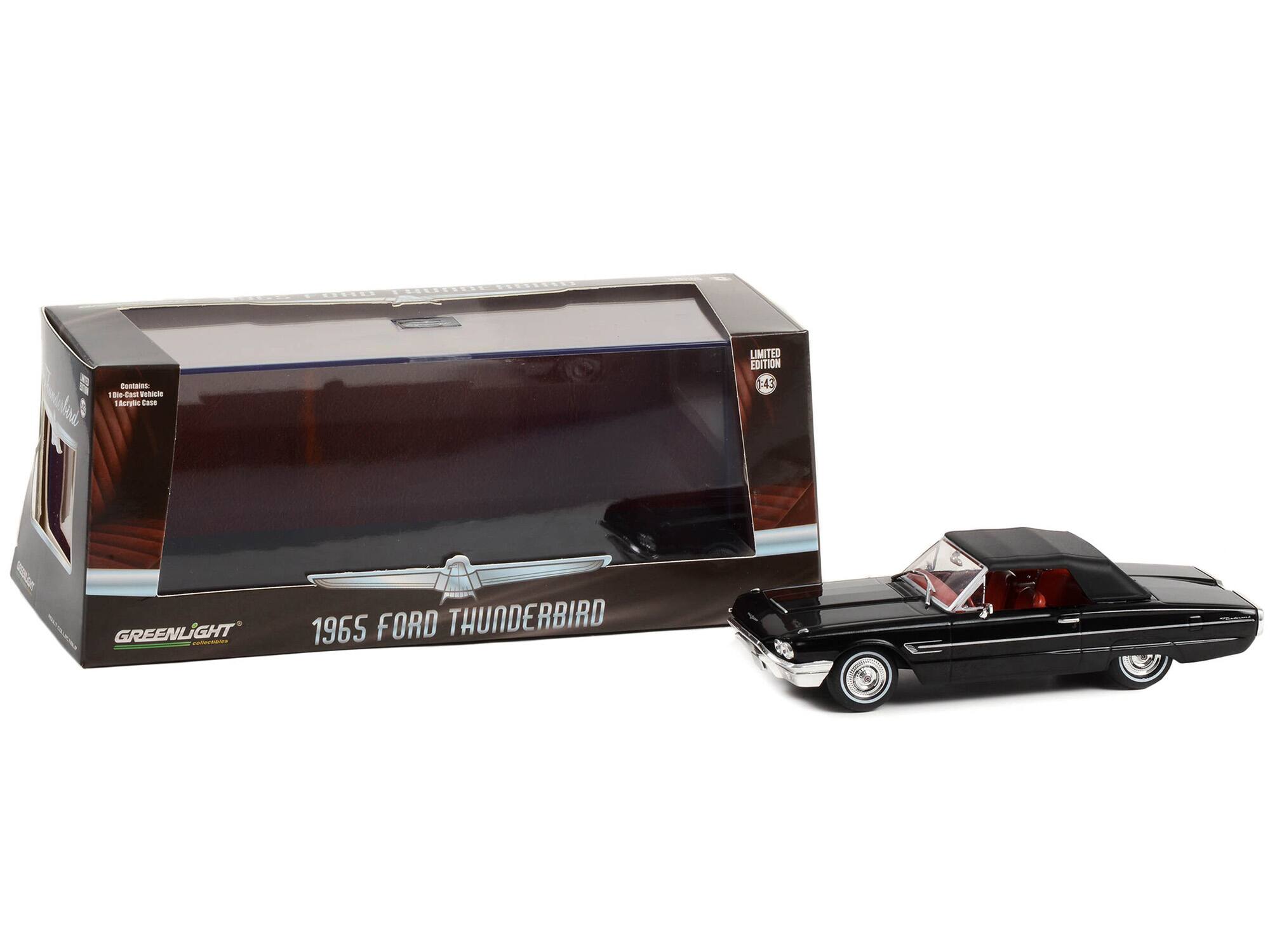 1965 FORD THUNDERBIRD  
LIMITED EDITION 1:43  
GREENLIGHT  
Contains:  
1 Die-Cast Vehicle  
1 Acrylic Case