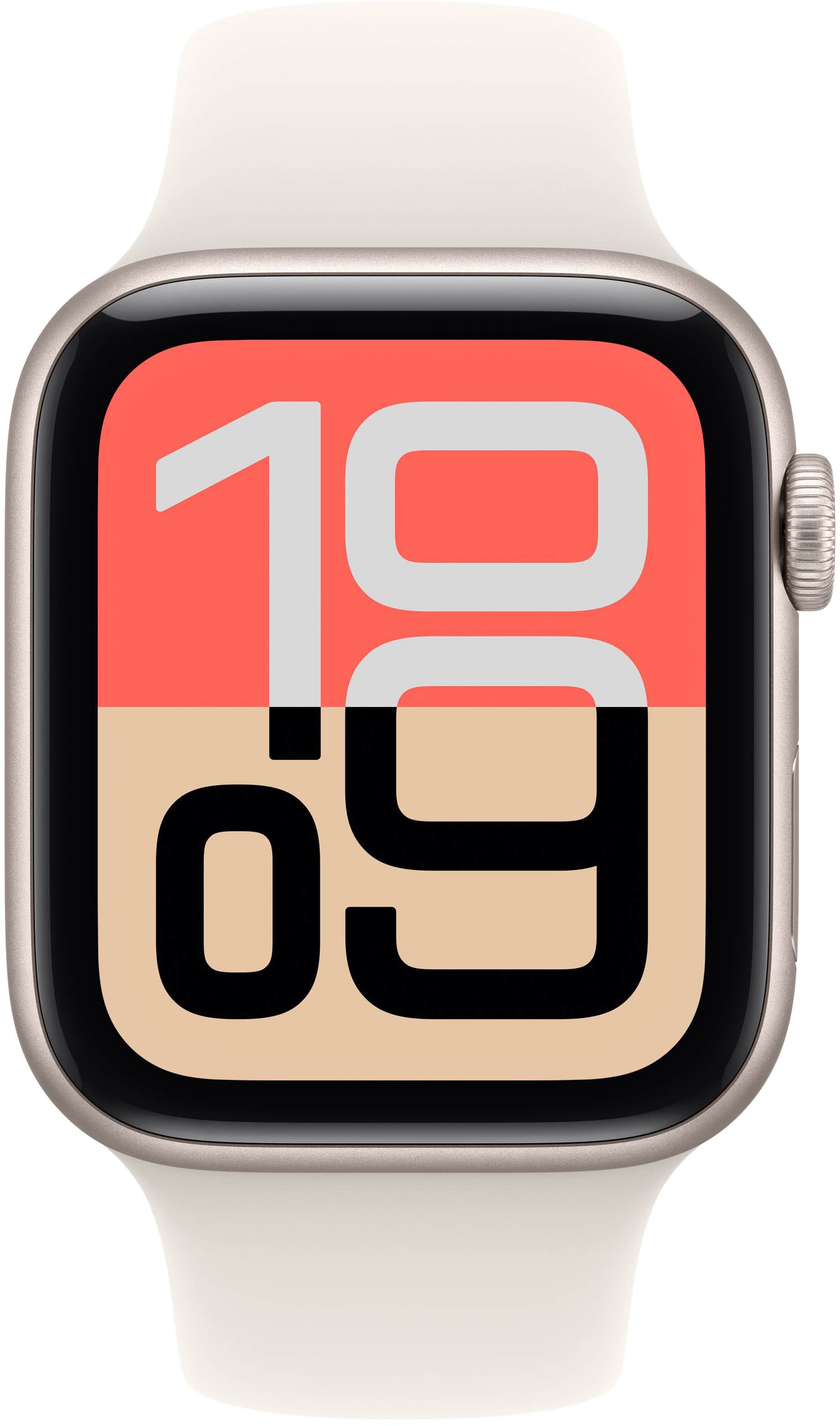 Alt View 1. Apple - Apple Watch SE 3 (GPS) 44mm Starlight Aluminum Case with Starlight Sport Band - S/M - Starlight.