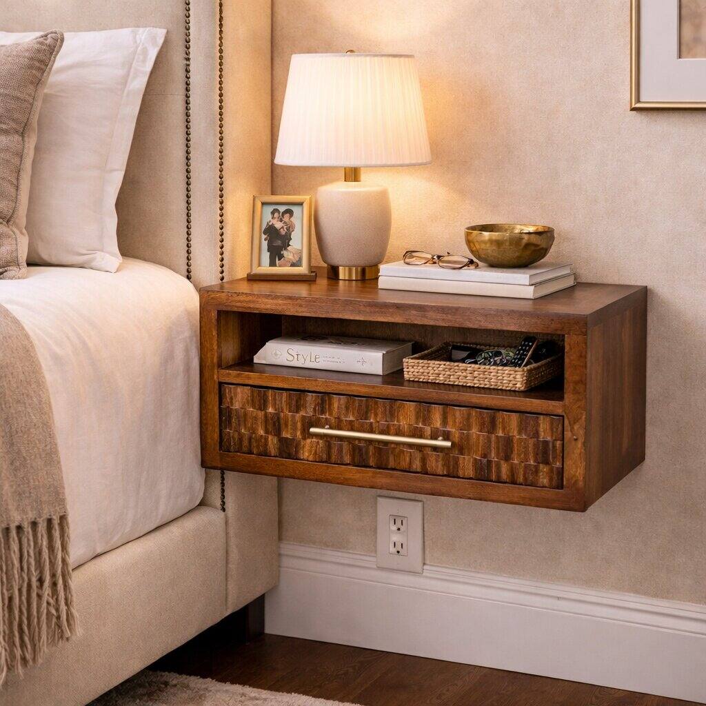 Angle. Artisan Furniture - Cadiz Textured Bedside Table - Brown.