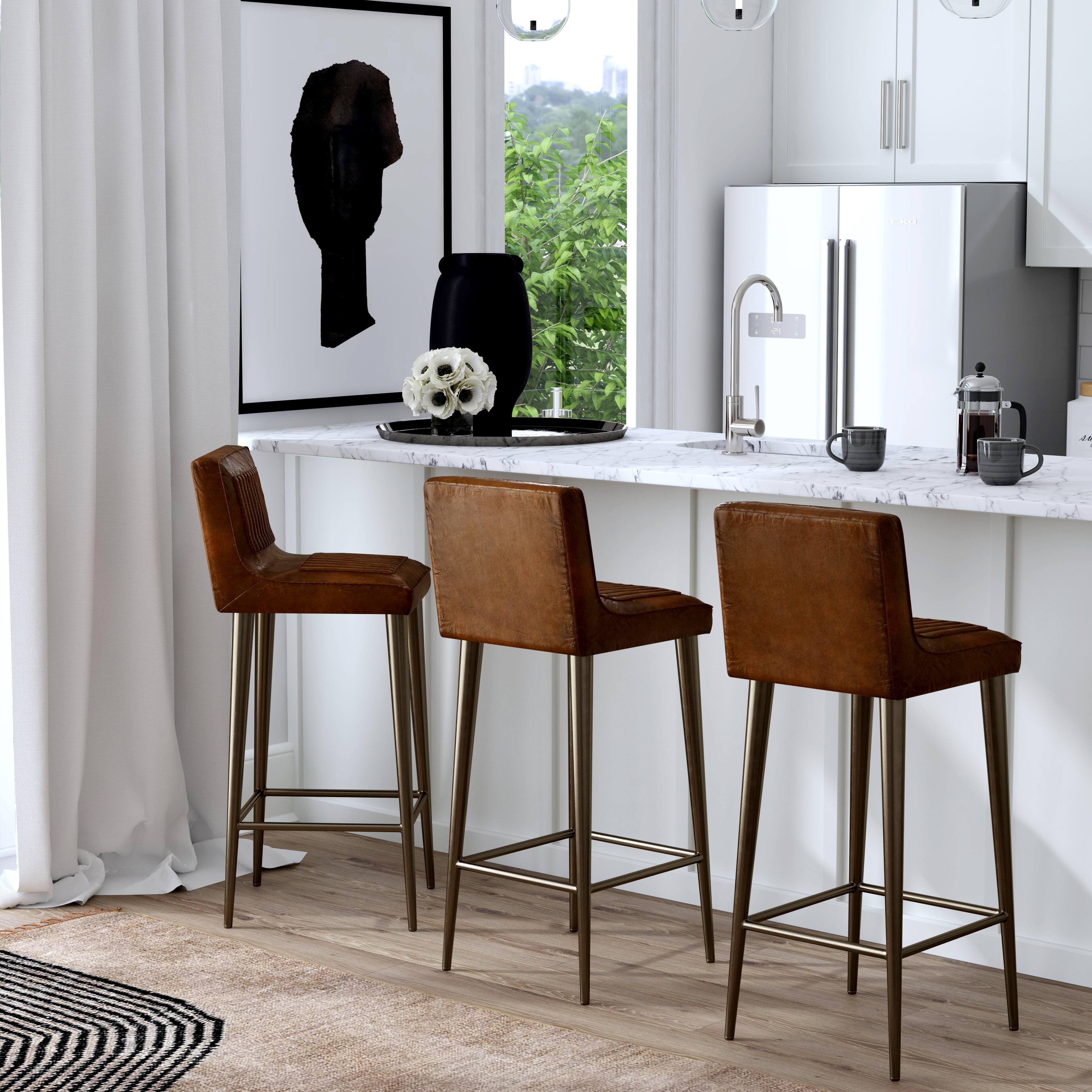 Alt View 1. Butler Specialty - Maxwell 32 in. Seat Height Leather and Iron Bar Height Stool with Back - Dark Brown.