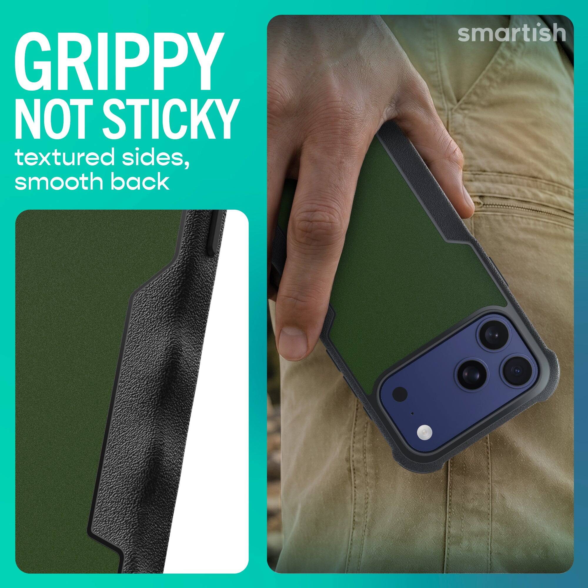 GRIPPY NOT STICKY textured sides, smooth back

smartish